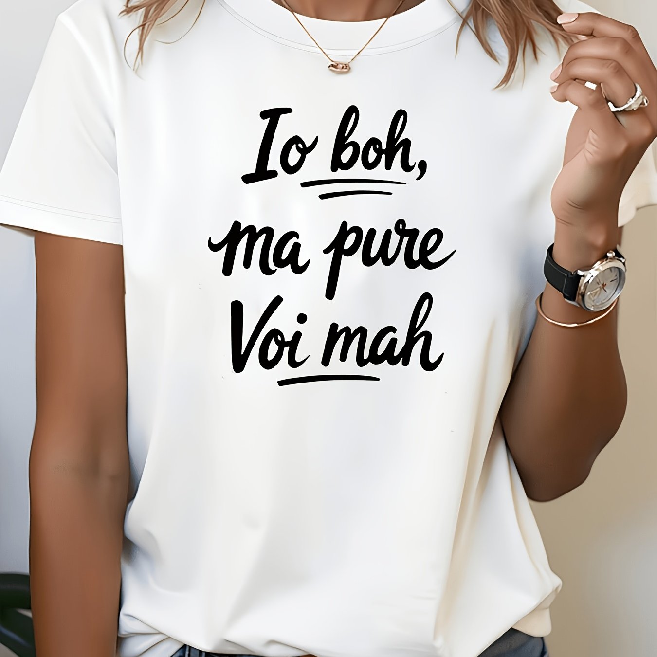 TEMU T-shirt da donna con italiana "Io Boh Ma Pure Voi Mah" (Non mi neanche ) - Camicetta casual a e maniche corte adatta per outfit tra ,