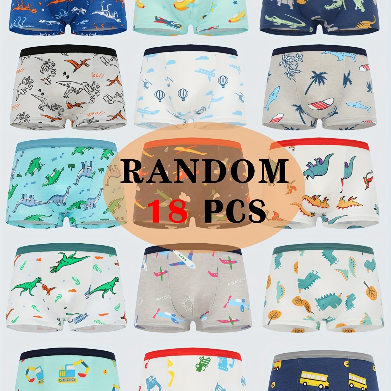 Random 18pcs Boys' Boxer Briefs With Cute Cartoon Car Print, Stretchy And Comfortable Boys' Underwear