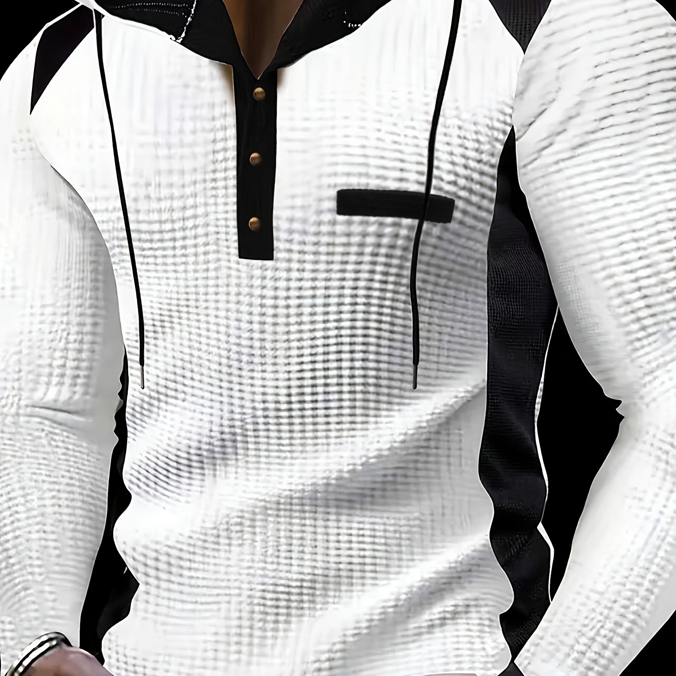 TEMU Men's Fashion Casual Hooded Sweatshirt Henley Top | Premium Skin-friendly Soft Texture Waffle Fabric | 100% | Chest | Essential For Golf And |