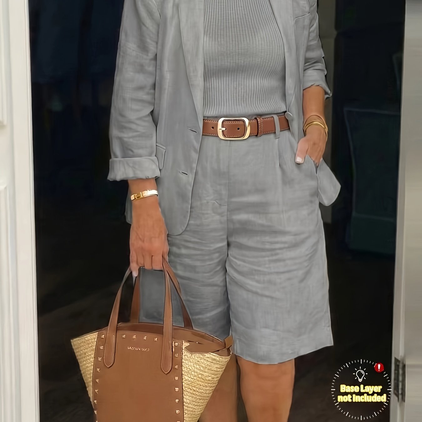 TEMU 2026 Spring/summer New Women's - Cardigan Top And Shorts Set; Small Suit Two-piece Set (without Lining)