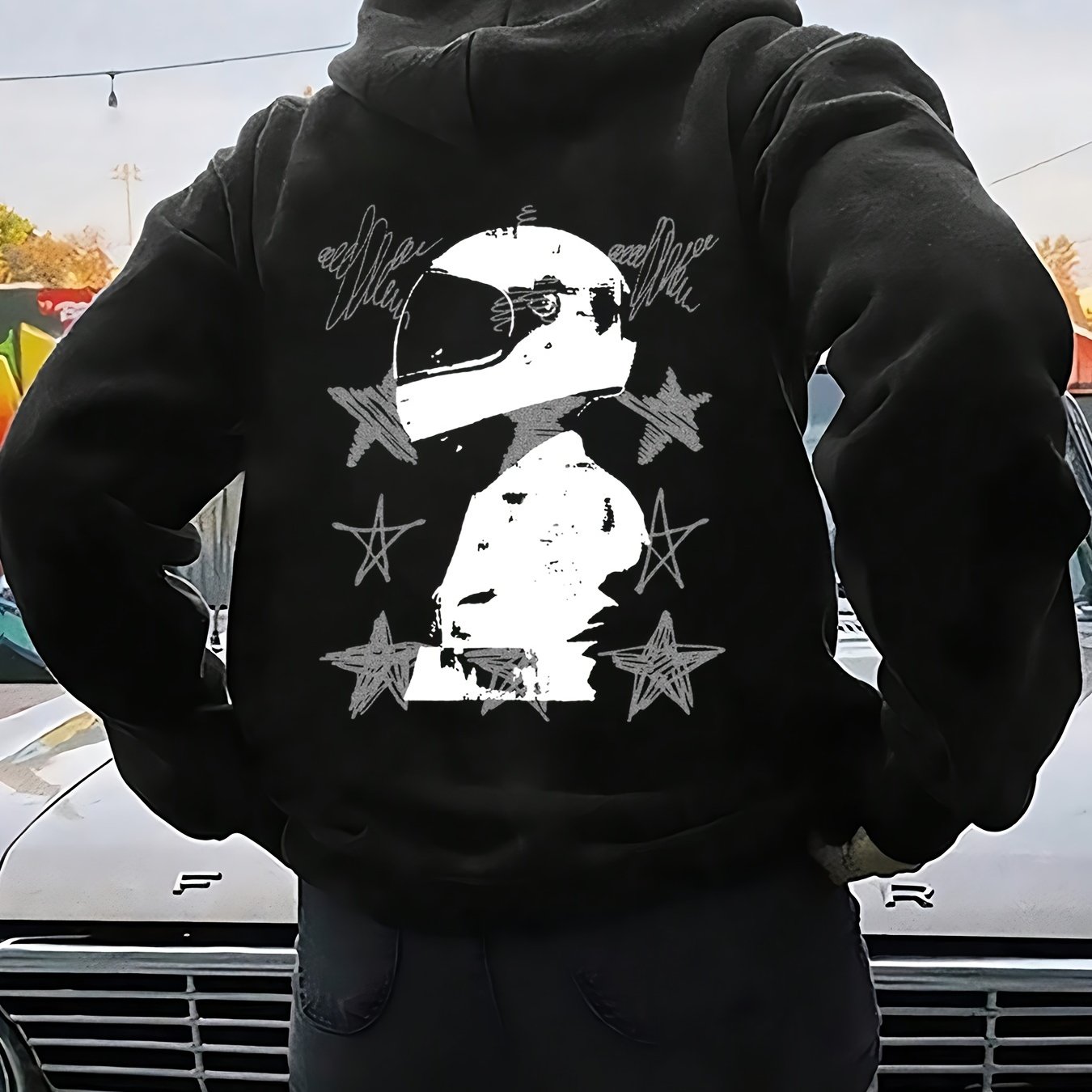 TEMU Women's Fun Race Driver Personality Pattern Print Regular Hoodie With Kangaroo Sweatshirt