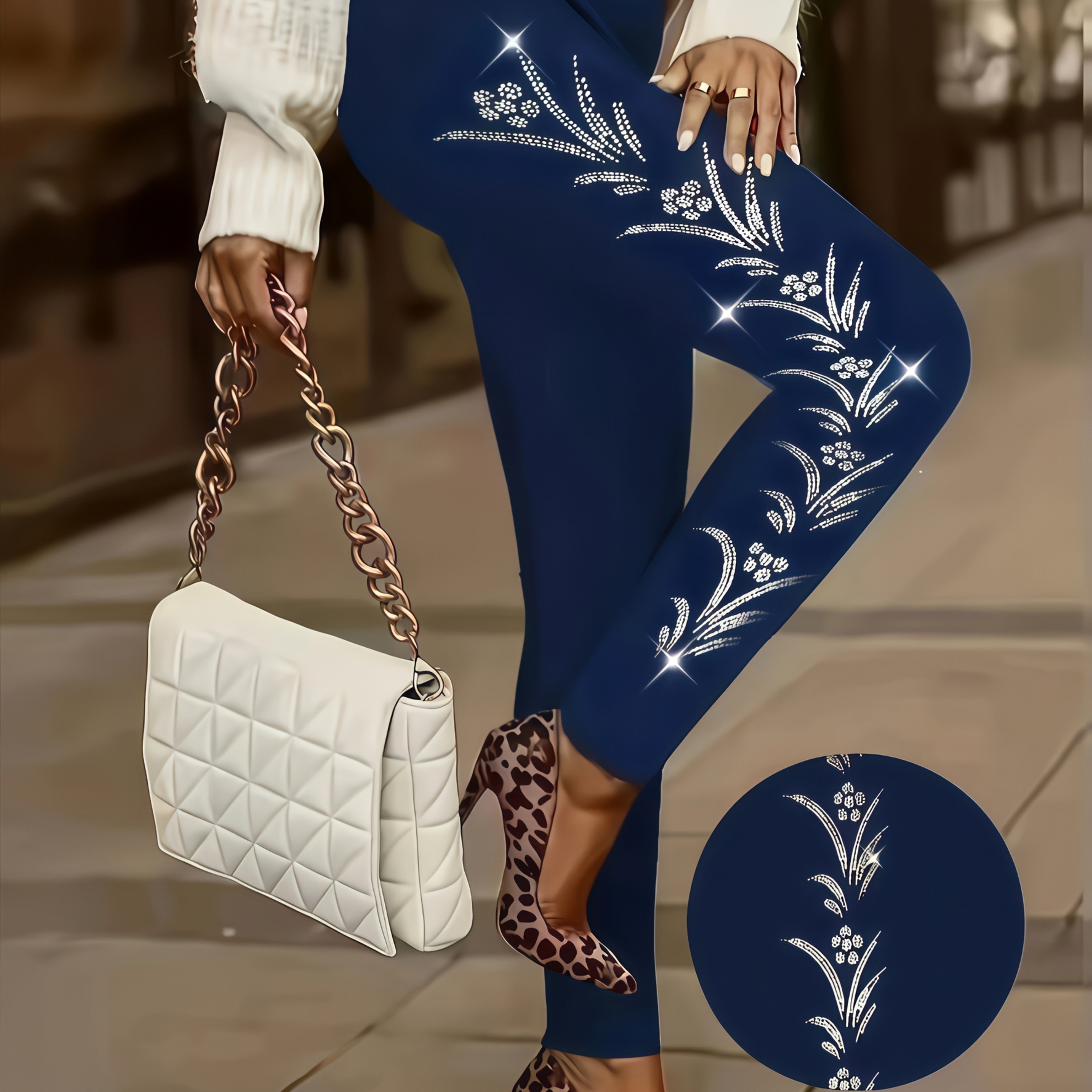 E-shop High-Waisted Stretch-Leggings für Damen - Hochelastische Blumenmuster-Hosen, Weiche & Bequeme Freizeithosen für Frühling Sommer Herbst,