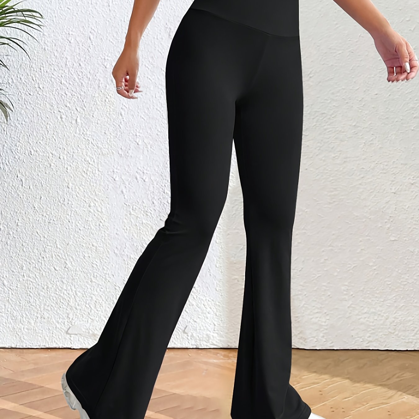 E-shop Damen High-Waist Schlaghosen Gymnastikhosen - Bauchkontroll-Leggings mit Po-Lifting, mittel-elastische Hosen für alle Jahreszeiten (Uni-Farben)
