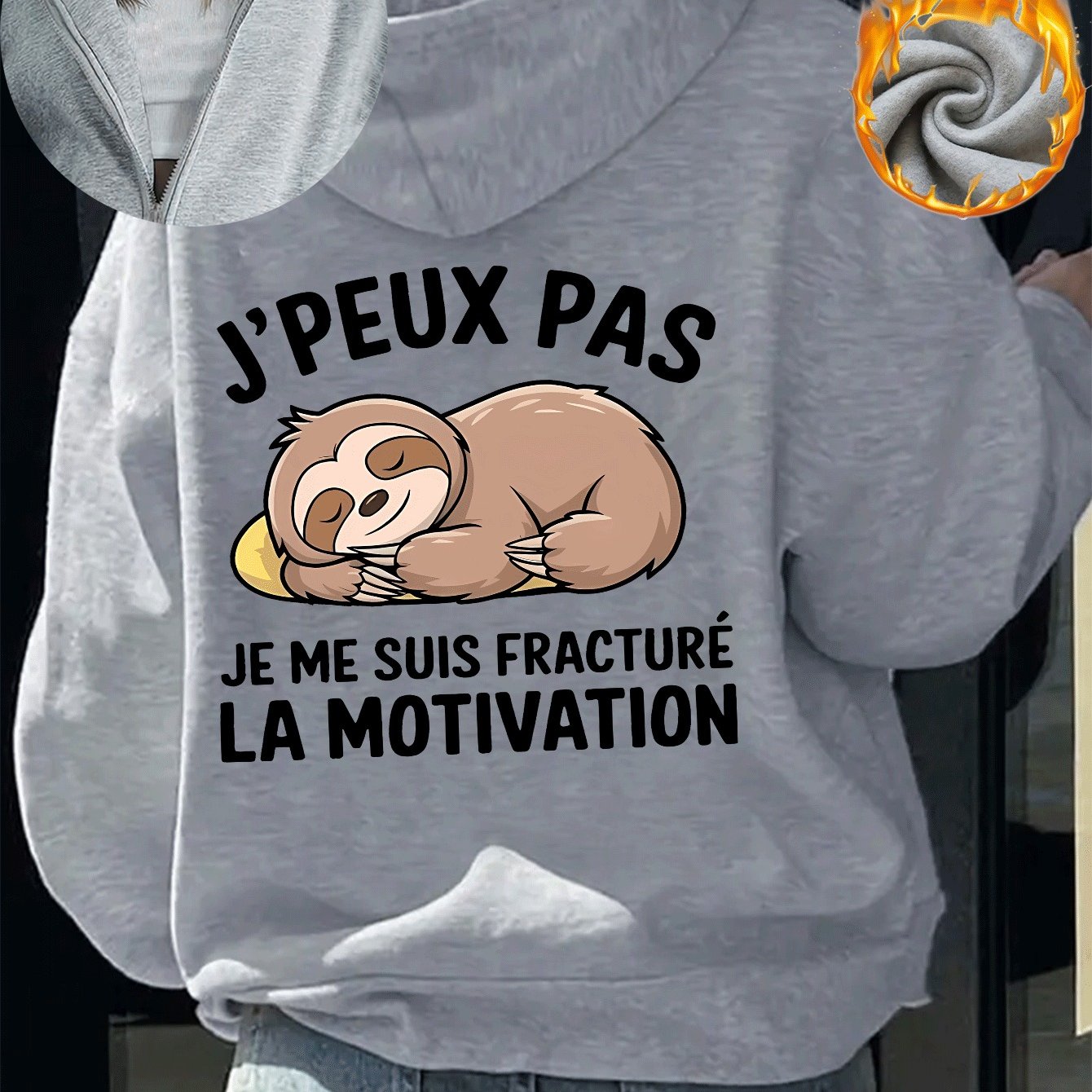 TEMU Unmotivated Sloth Lady - Veste à capuche sport décontractée et tendance avec fermeture éclair et imprimé violet sur le dos