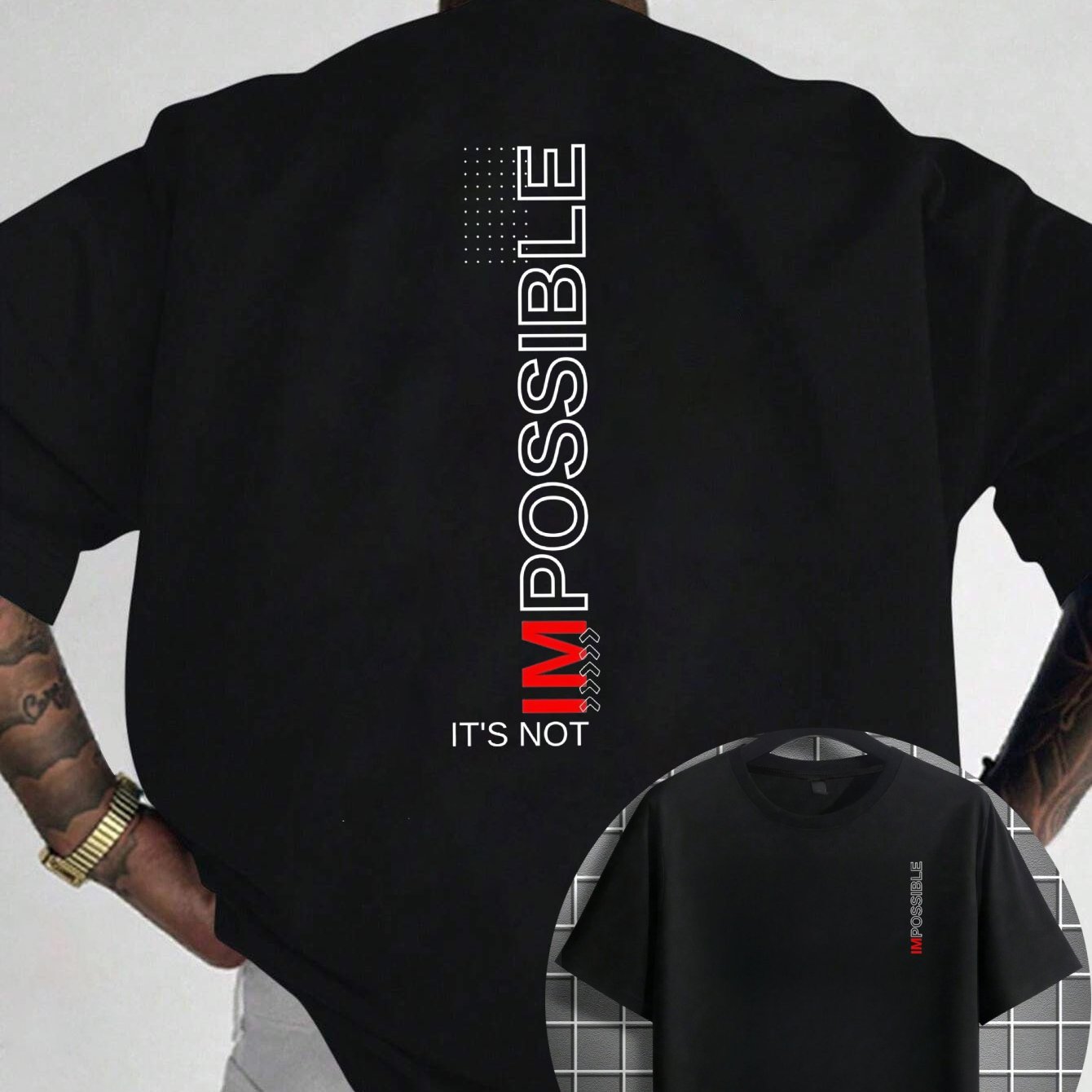 Men's Heavyweight 100% T-shirt - '' Back Print - Black With Red Lettering - Regular Neck - Gym And Casual Wear - Breathable - Durable - Streetwear - Fitness Enthusiasts