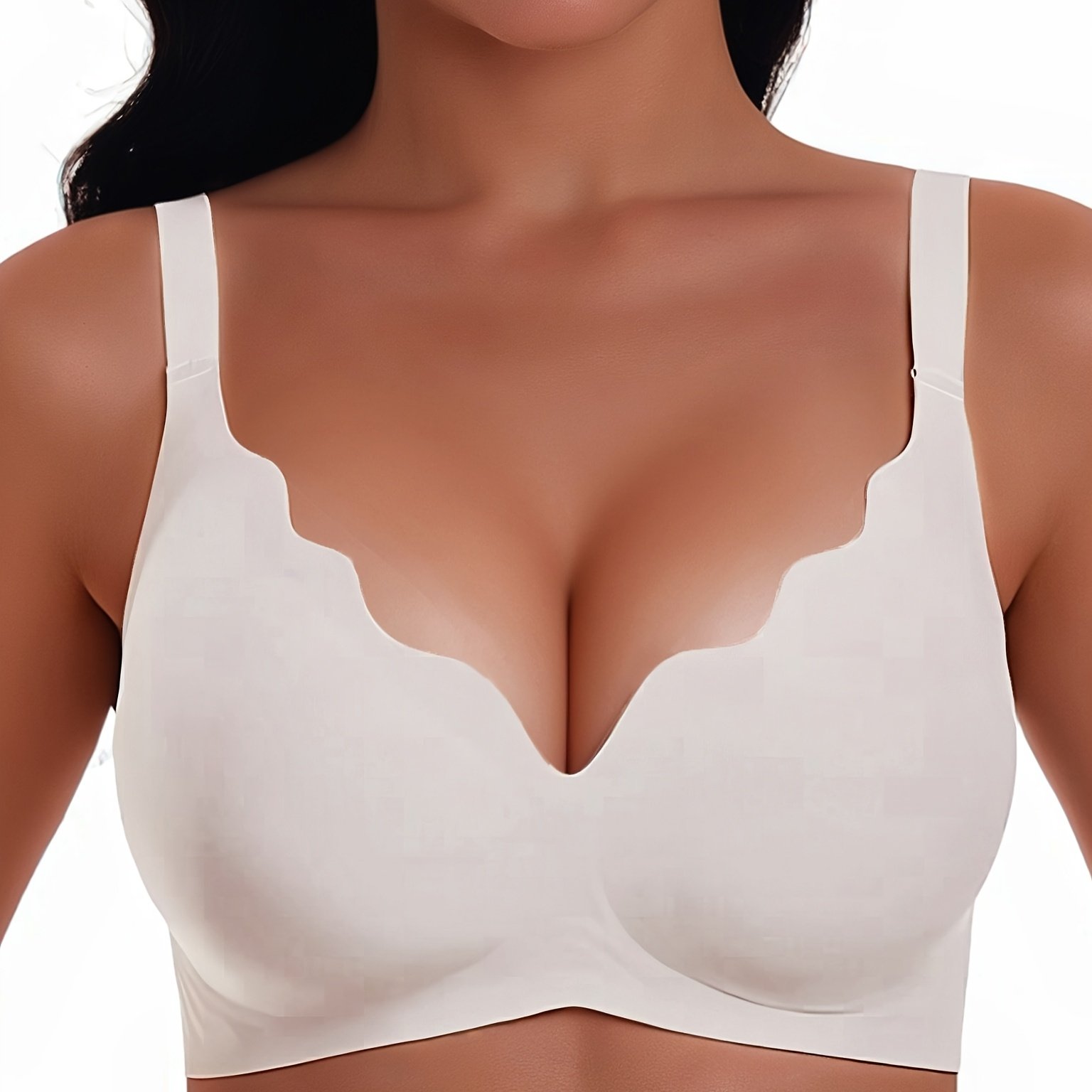 Women's Comfortable Wire-free Bra, Push-up Seamless Bra, Soft V-neck Bra, Fan-shaped Full Coverage