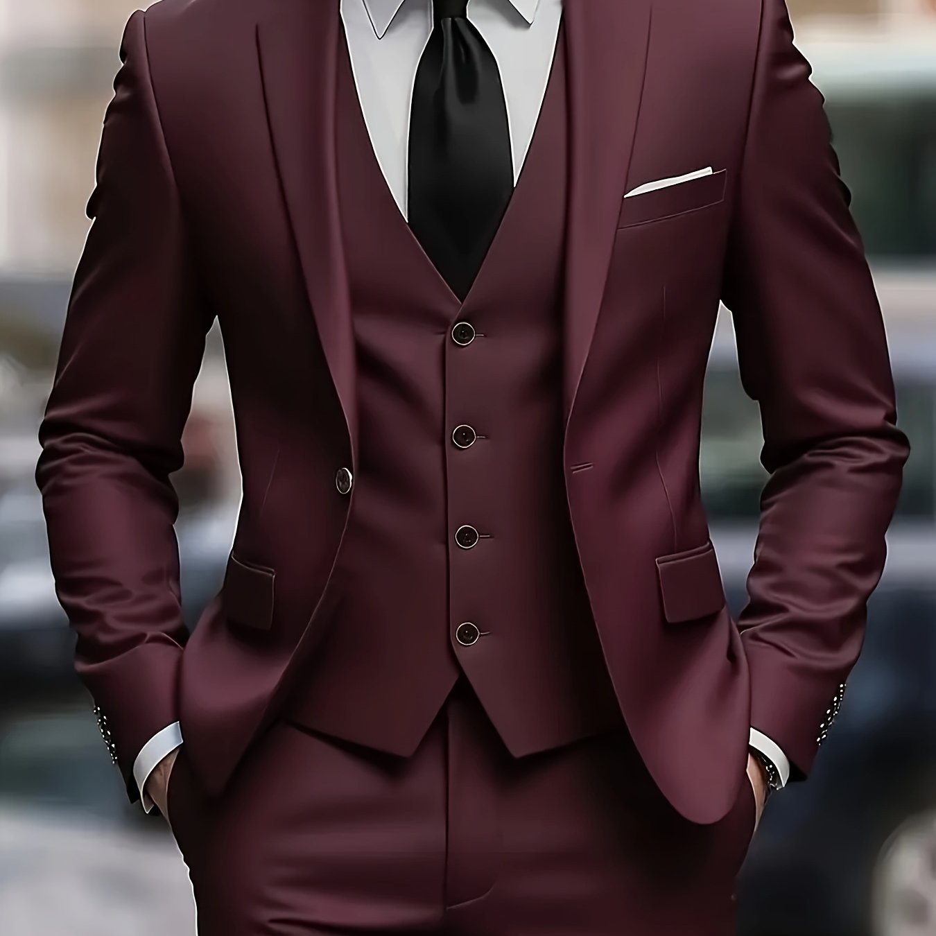 TEMU Men's 3pcs Suit Set: Blazer   Vest   Trousers, Business Casual, Stylish And Elegant, For Weddings, Work, And Parties