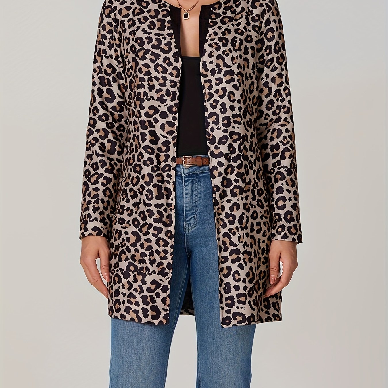 TEMU Women' S Leopard Print Bussiness Coat Sexy Winter Warm Wind Coat Cardigan Long Coat Clubwear