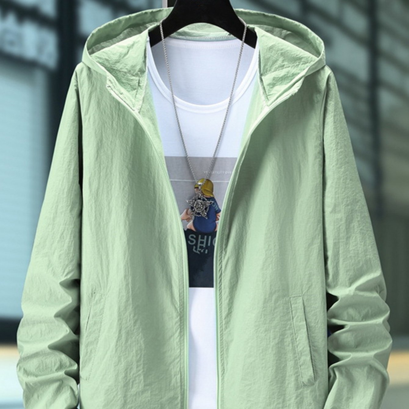 E-shop Sommer-Jacke mit Kapuze aus ultradünnem Stoff in einfarbiger Ausführung für Outdoor, Radfahren, Wandern, Camping, leicht für Herren Damen,