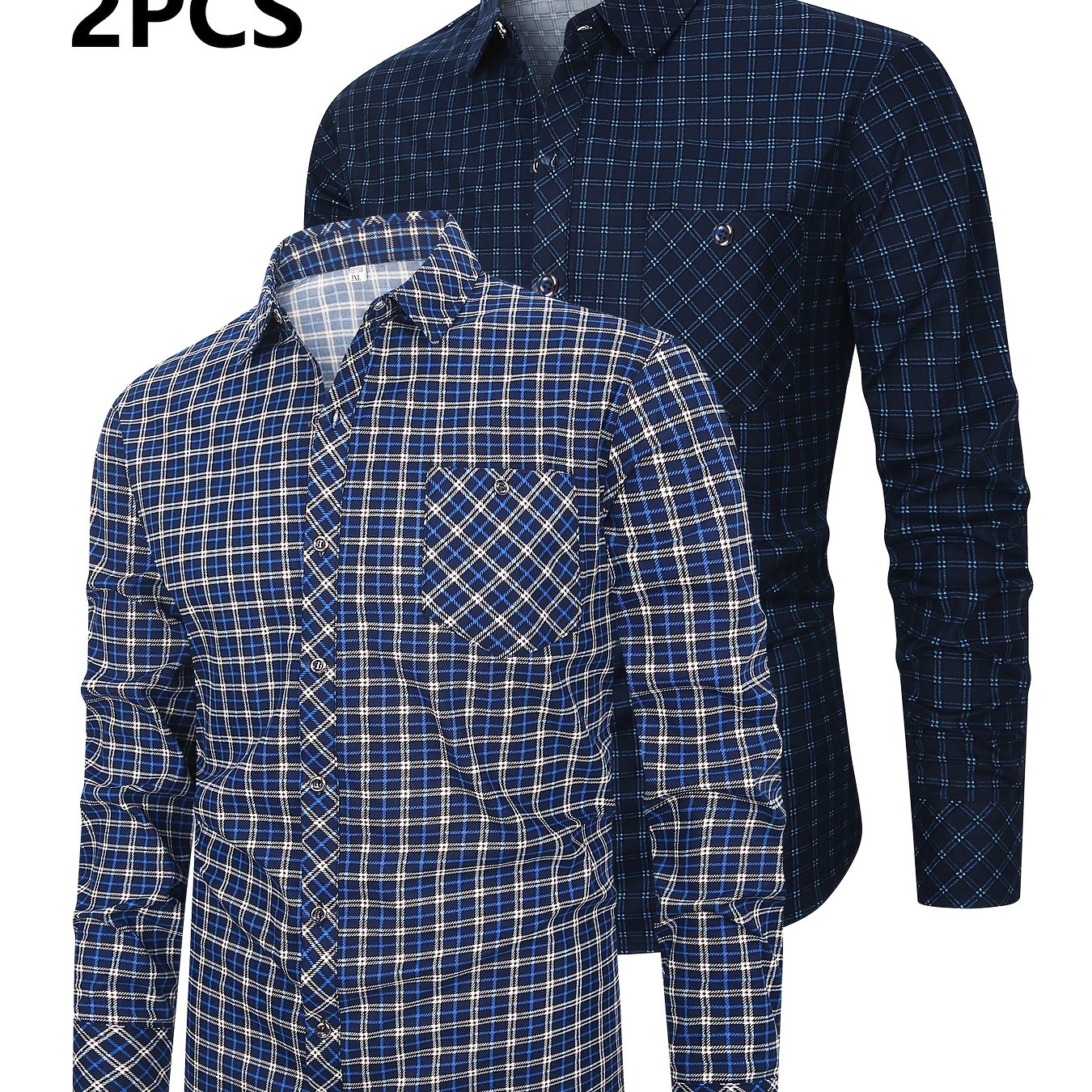 2pcs Plus Size Men's Long Sleeve Casual Shirt, Thin Style Checkered Autumn/winter Shirt For Men, Plus Size