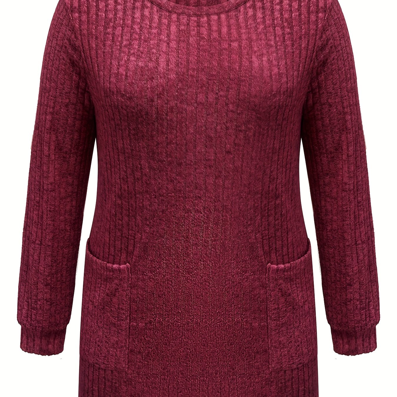 Image of Plus Size, Women's Plus Size Oversized Striped Sweater - Winter Warm Bell Sleeves, Round Neck Casual Blouse With Pocket, Cozy Fall & Winter Sweaters For Layering (hand Washable)