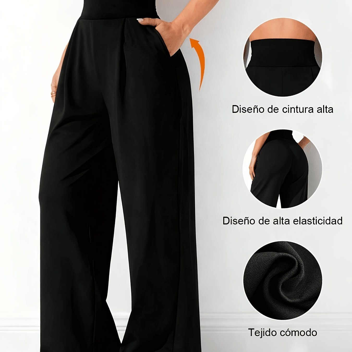 E-shop Damen High Waist Einfarbige Lockere Weite Bein Yoga Hose mit Seitentaschen, Lässige Jogginghose für den , Herbst, Modische Einfarbige Lockere