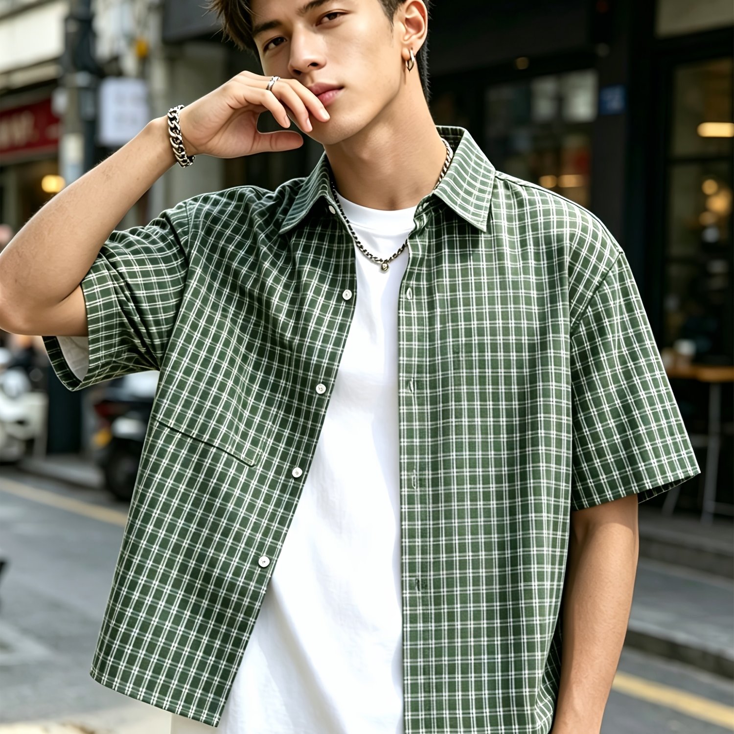 TEMU 남성 빈티지 체크 반팔 반팔 셔츠 가볍고 편안한 원단 여름 캐주얼 데일리/휴가룽