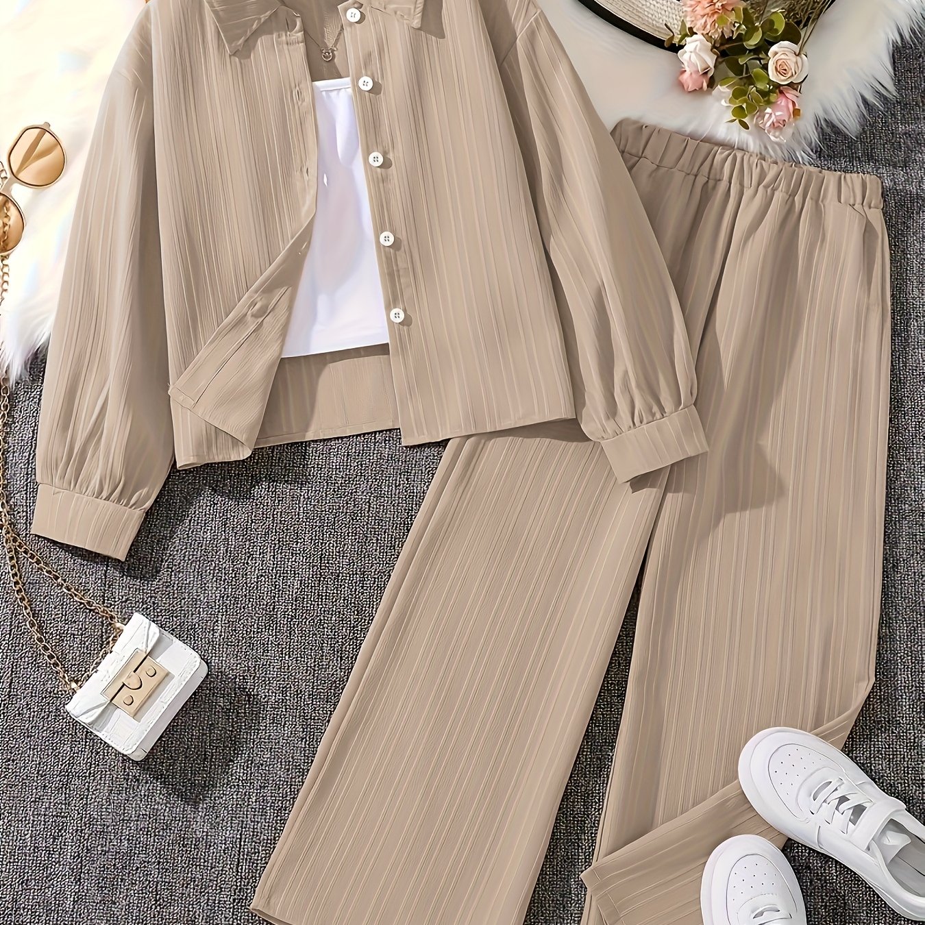E-shop 2025 Damen Casual Mode Umlegekragen Langarmhemd Top Hose