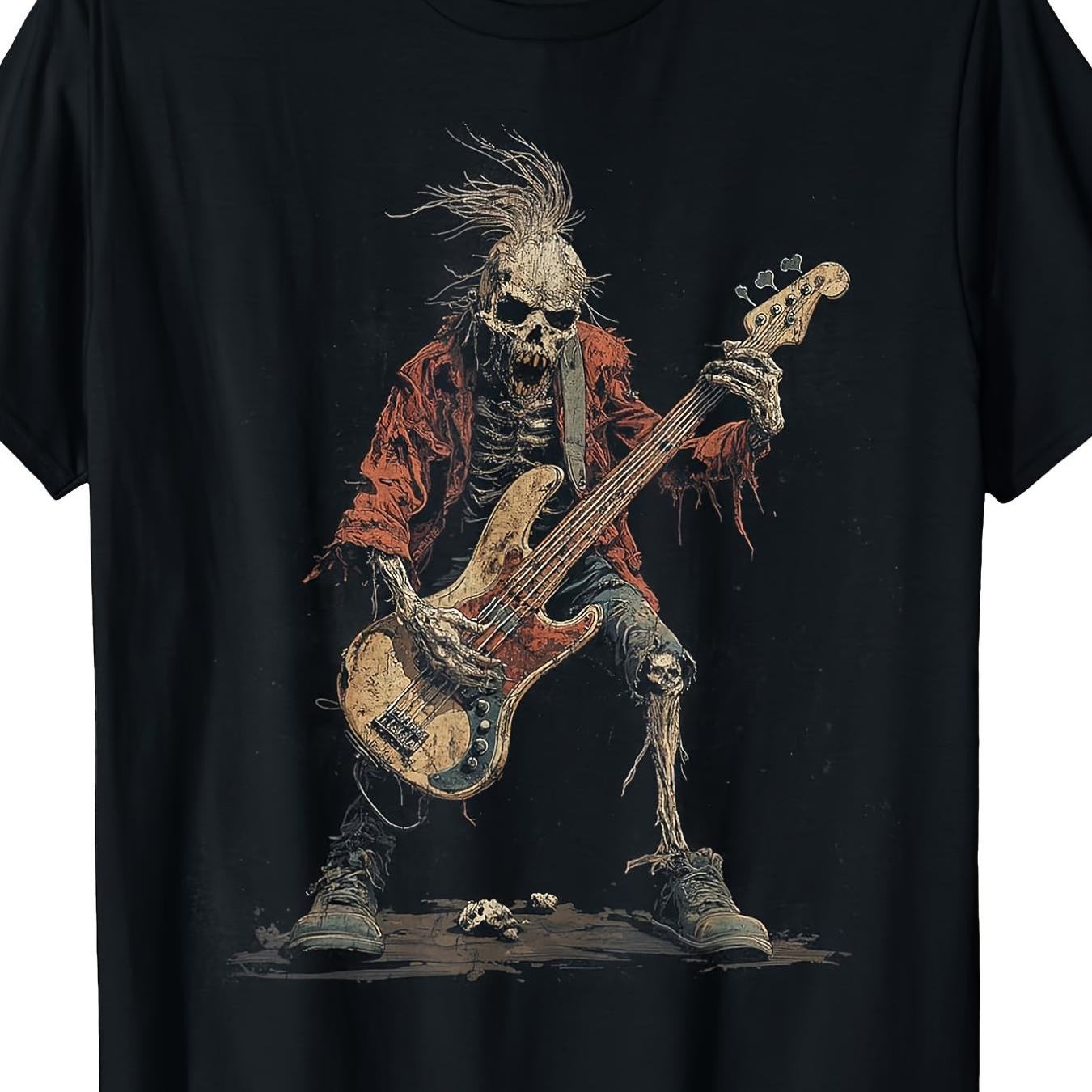 Image of Skeleton Punk Rocker Guitar Men's T-shirt Unisex Tee