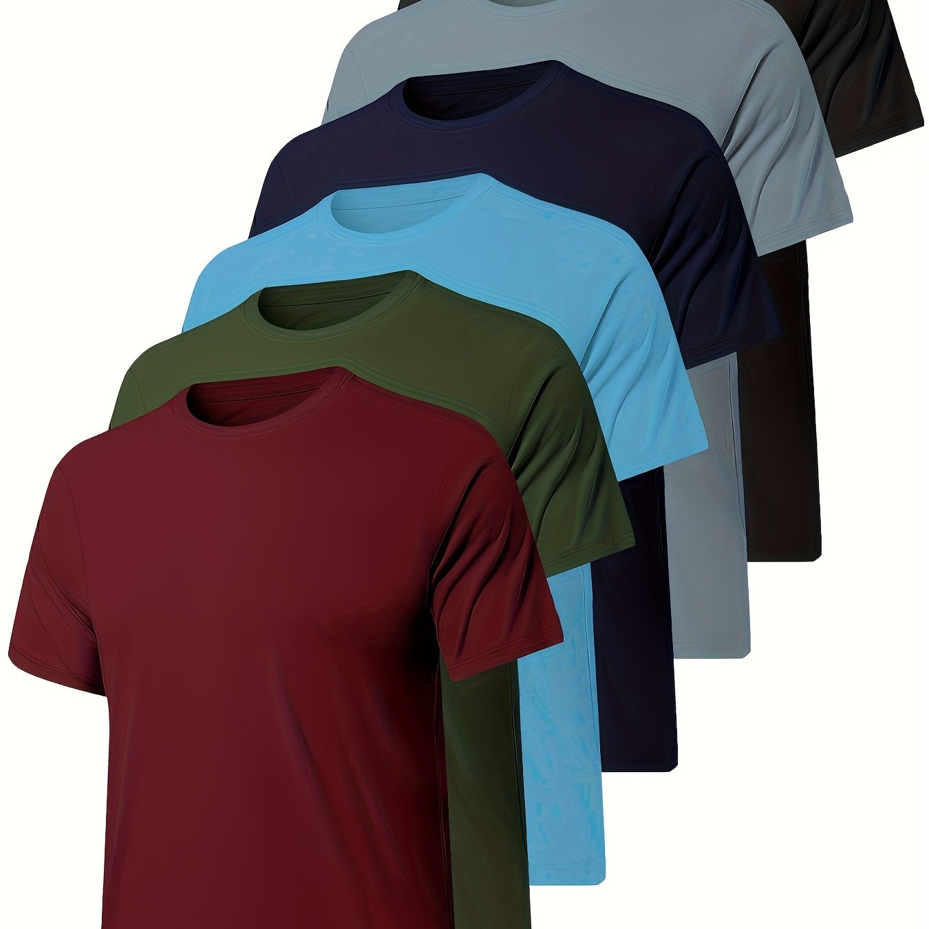 TEMU Conjunto De 6 Camisetas De Entrenamiento Para Hombres De Manga Corta, Y Atléticas, De Secado Rápido, Cuello Redondo, Para Correr