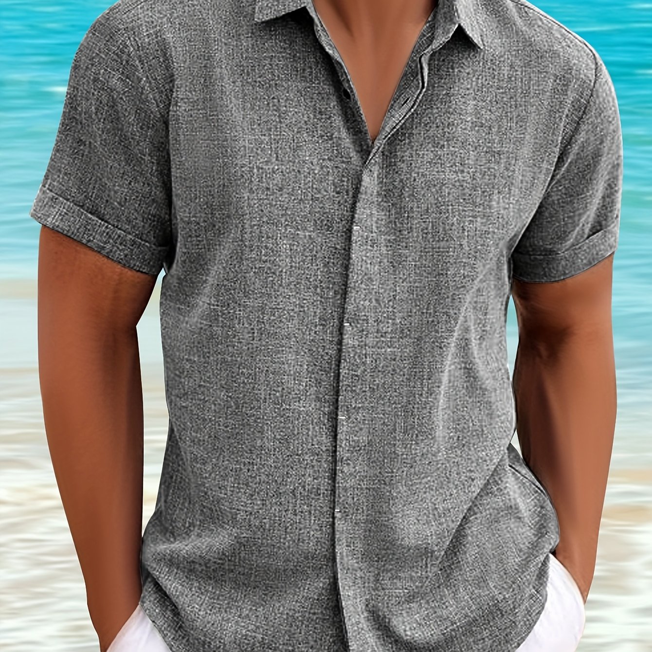 TEMU Men's Casual Button- Shirt - Short Sleeve, Lightweight & Breathable, Beach, Summer, Weddings & Outdoor Activities, Outdoor Casual Top | Collar Shirt | Breathable Material