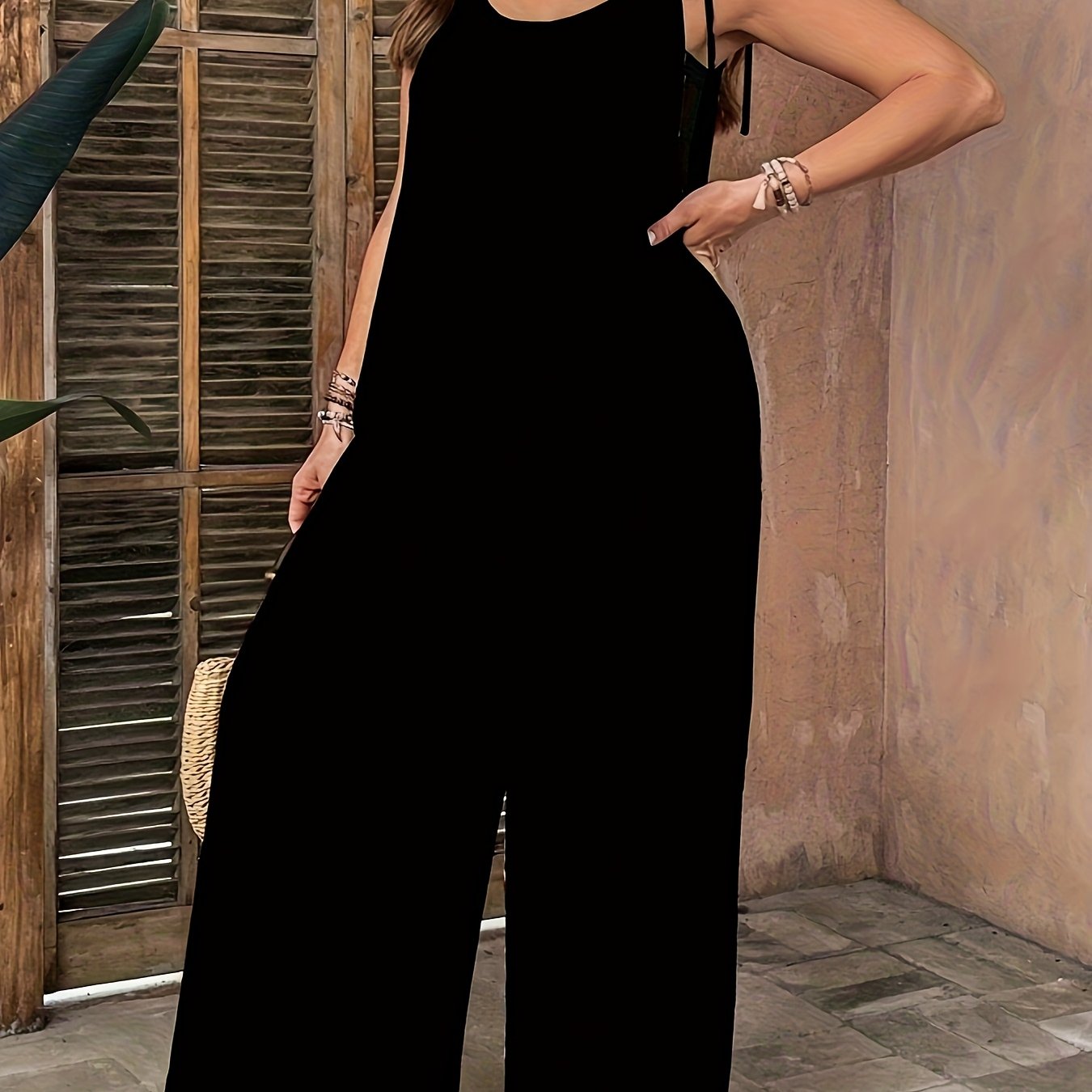 TEMU An Elegant Casual Dress, A Spring And Summer Style Sleeveless Jumpsuit For Women In European And , Featuring Pockets And Adjustable Straps