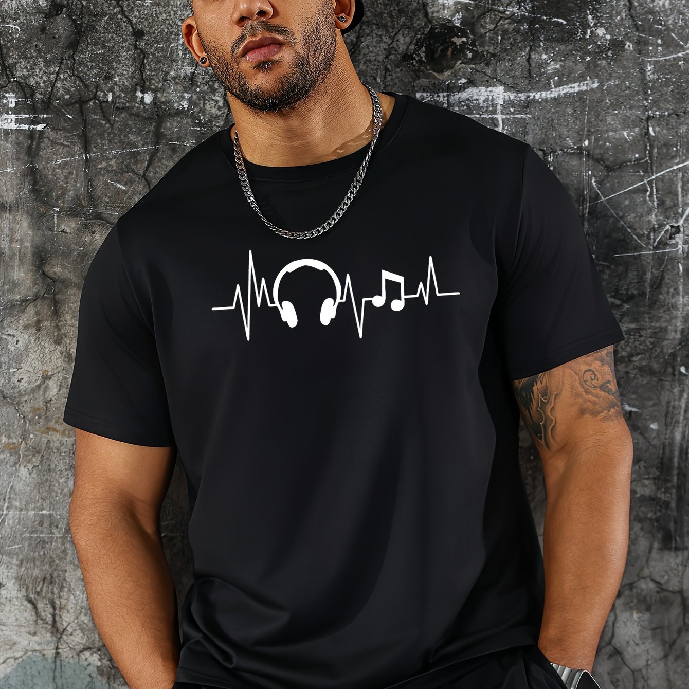 TEMU Men' Earphone Print T-shirt