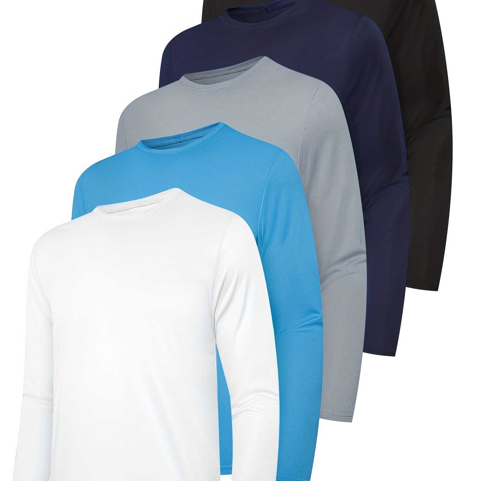 TEMU 5-pack Men's Quick-dry Long Sleeve Athletic T-shirts, Running Sports Leisure, Active Workout Top, Multi-color Set