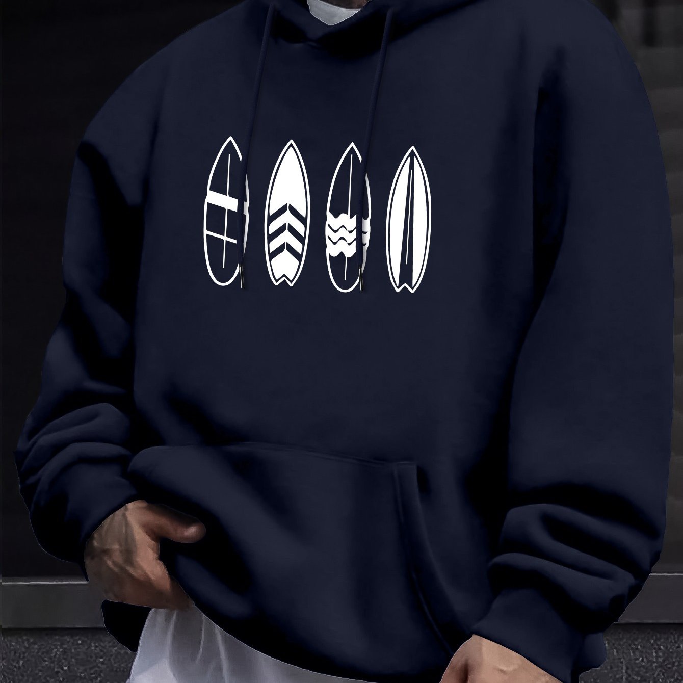 TEMU Sweat à Capuche Imprimé Planche de Surf pour Homme - Pull Décontracté avec , Tissu Extensible, Lavable en Machine - Parfait pour & l'Hiver