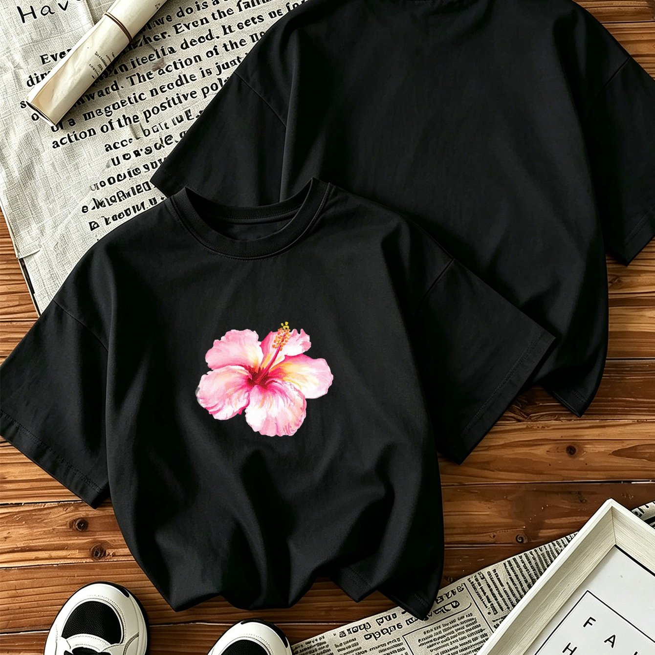 Image of Watercolor Floral Graphic Tee - Summer New Arrivals, Artistic Flower Print Short Sleeve T-shirt For Women, Soft Casual Elegant Blouse