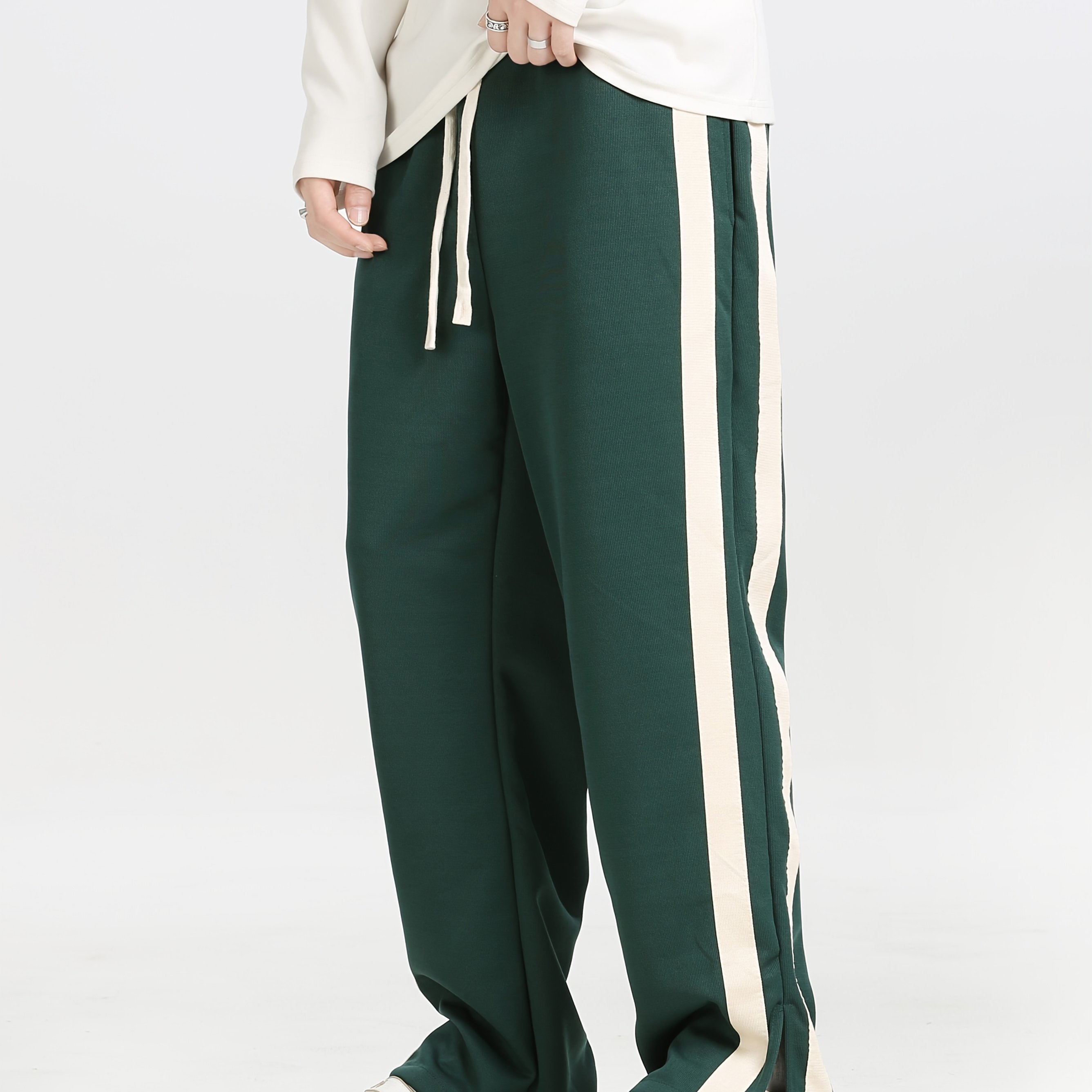 Athletic Style Loose Casual Knit Trousers, Drawstring Waist Design, Options, Men's Athletic Pants Solid Color Casual Bottoms, Suitable For Outdoor Activities And Gifting
