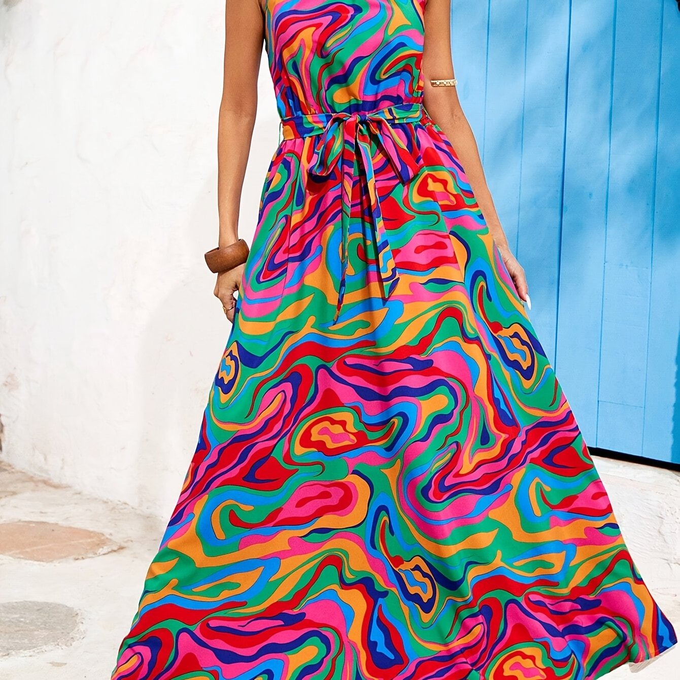 Women's Tie-print Maxi Dress