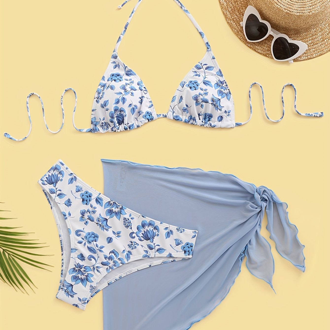 TEMU Women's Stylish And Sexy Floral Sheer Skirt Bikini Set