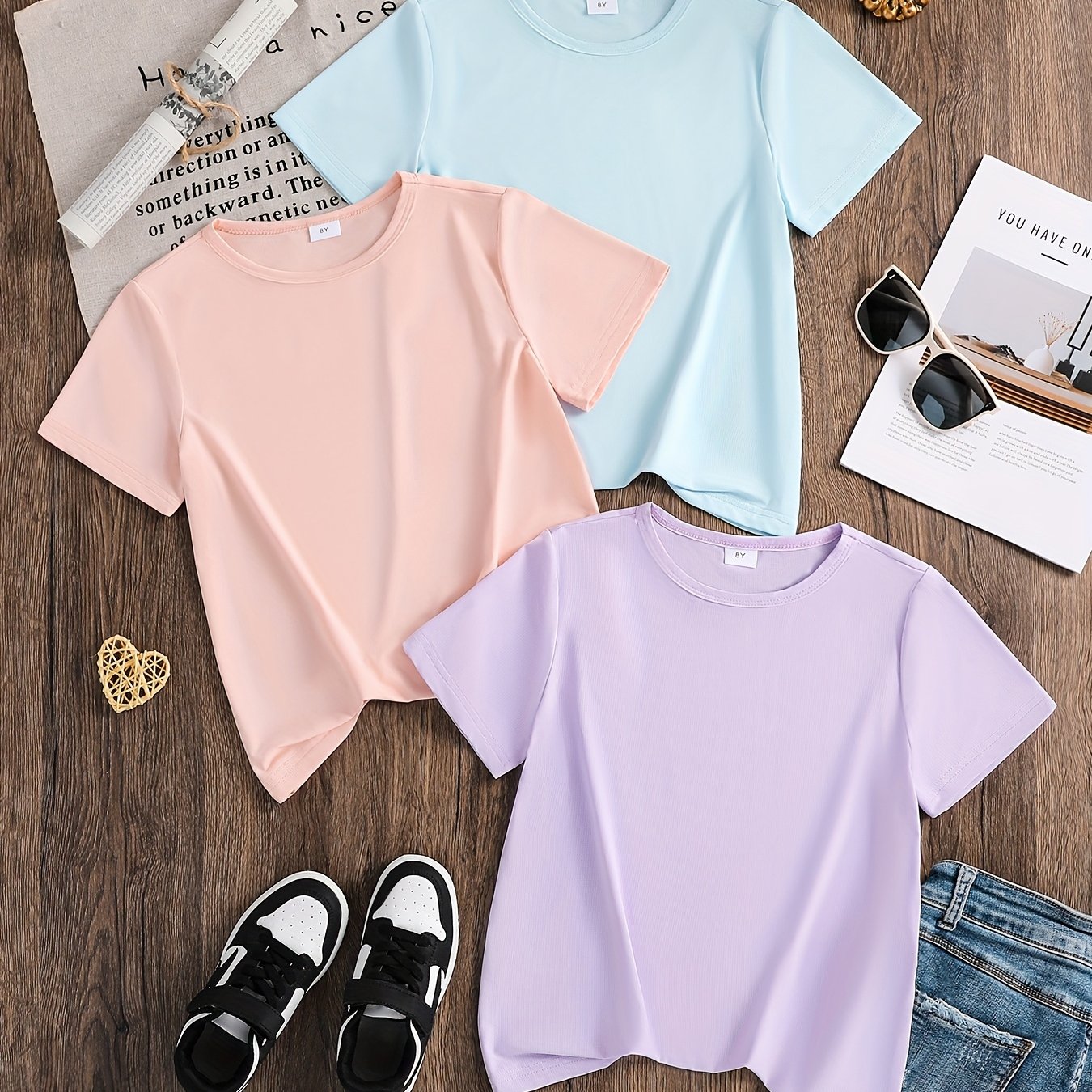 Image of 3pcs Pack Girls' Quick-dry Athletic T-shirts - Soft Breathable ' Tees Suitable For Swimming, Soccer, - Summer Short Sleeve Round Neck For Girls (machine Washable)
