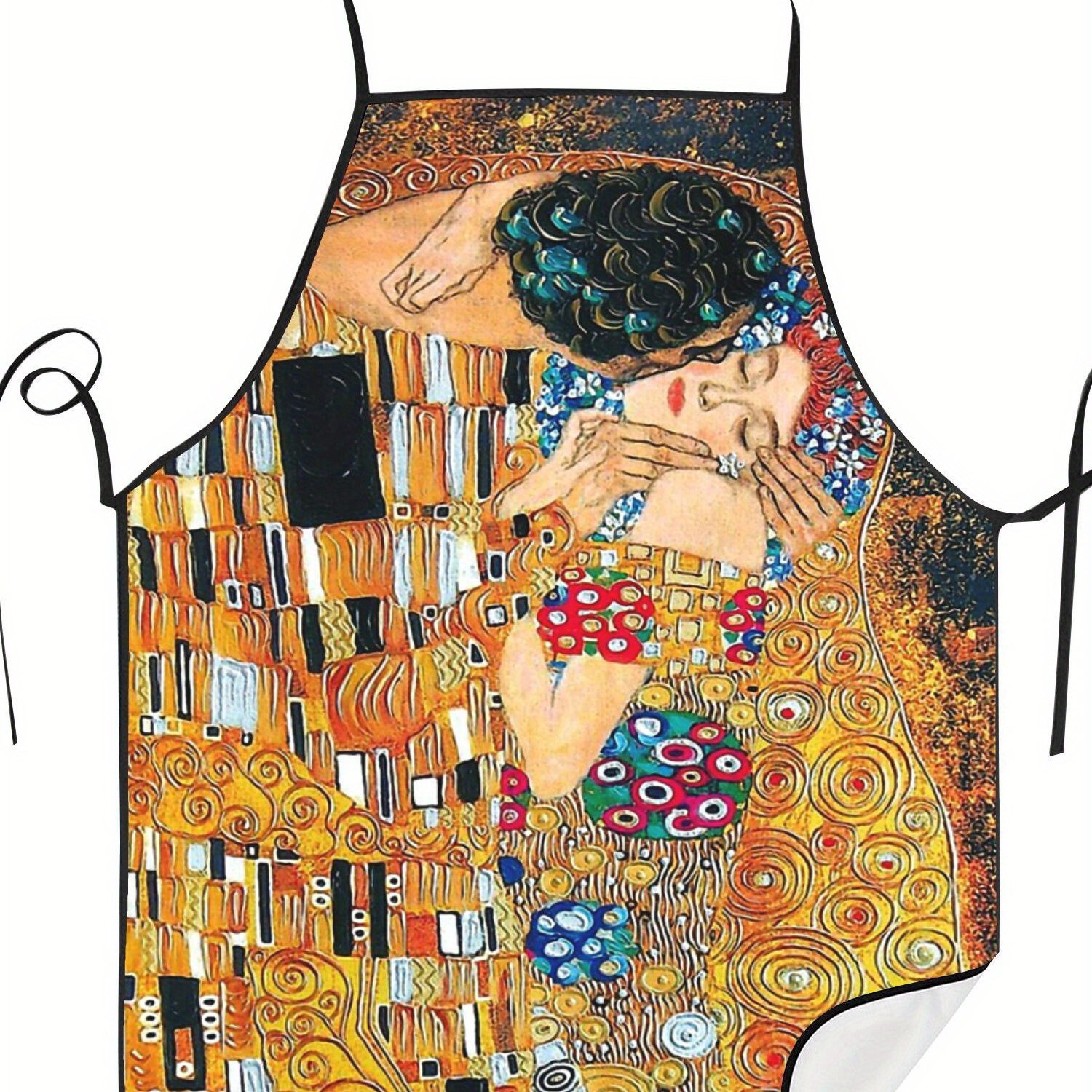 Image of Klimt "" Art-inspired Adjustable Cooking Apron - Unisex, Polyester, Retro Print, Elastic Neck Strap, Hand Wash/, Perfect For Art Enthusiasts &