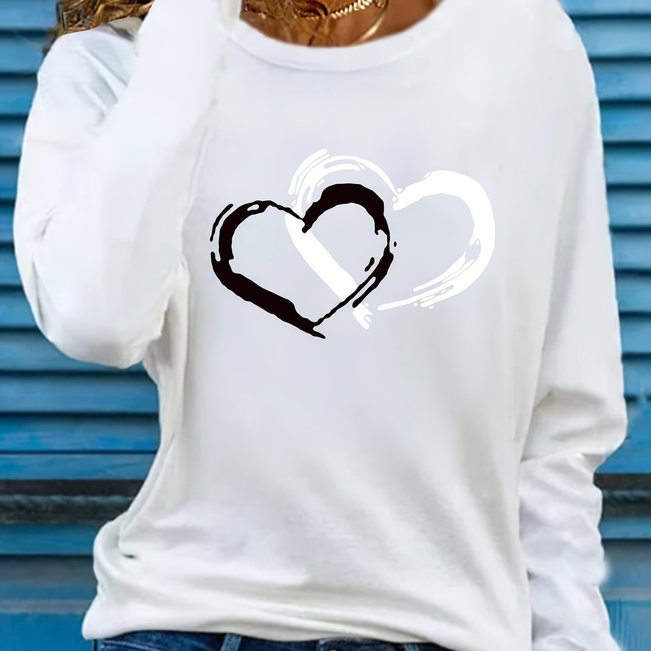 TEMU Women's Long-sleeve Round-neck T-shirt With Prints