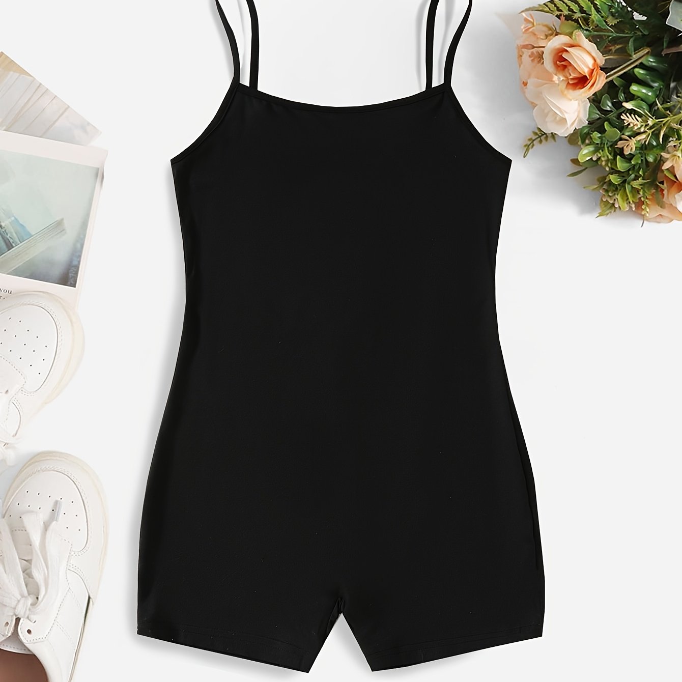Image of Girls' Casual Knit Solid Color Suspender Pants Breathable Elastic Shorts For Summer, Perfect For Outdoor