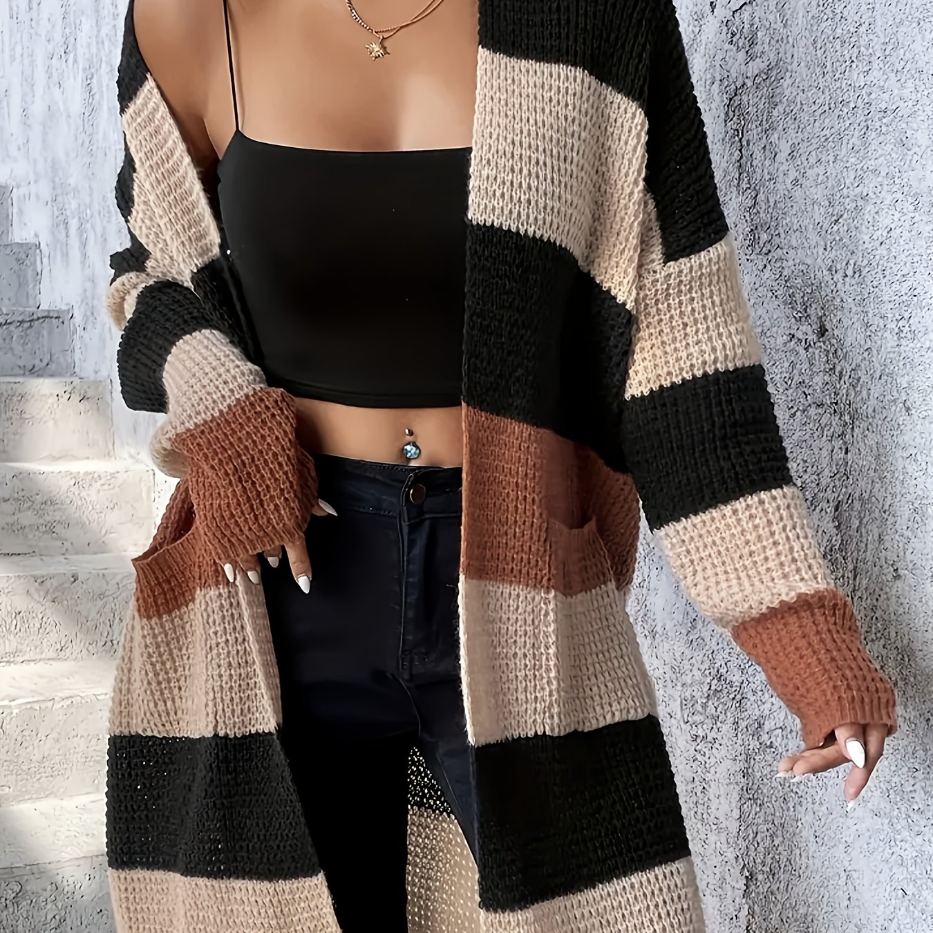 \ Autumn Contrast Color Cardigan Sweater Women's