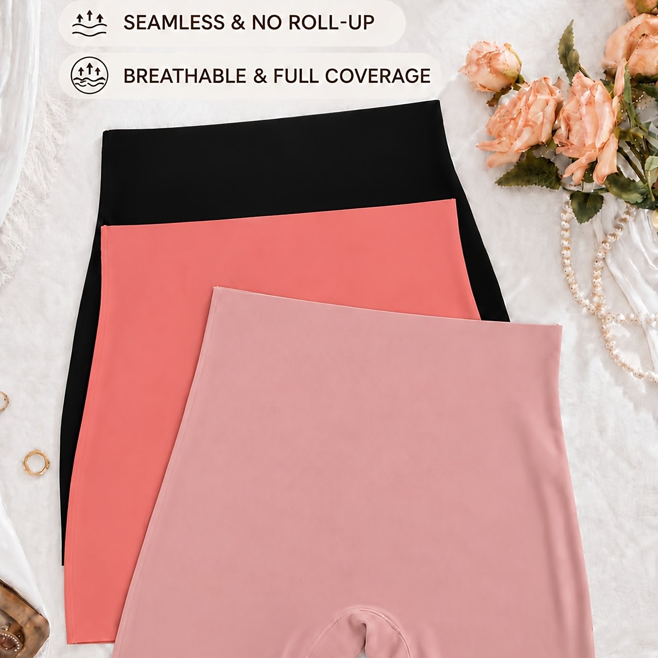 TEMU 3-pack Of Women' Safety Shorts, Mid-waisted Anti-exposure Leggings, High Elasticity, Breathable And Anti-friction, Suitable For Wearing Under