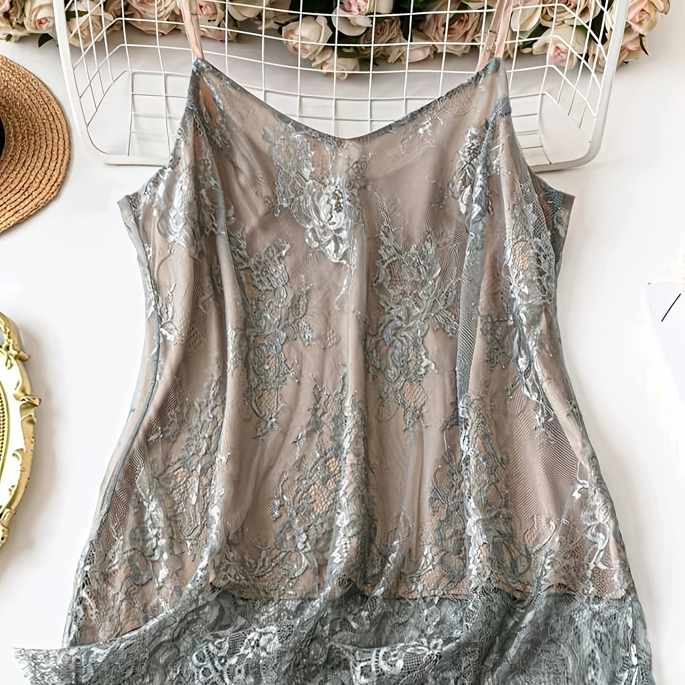 TEMU Taglie Forti, Canotta da Donna Taglie Forti in Pizzo Patchwork, Puro Desiderio in Stile Francese, Top Senza Maniche in Pizzo Vestibilit�