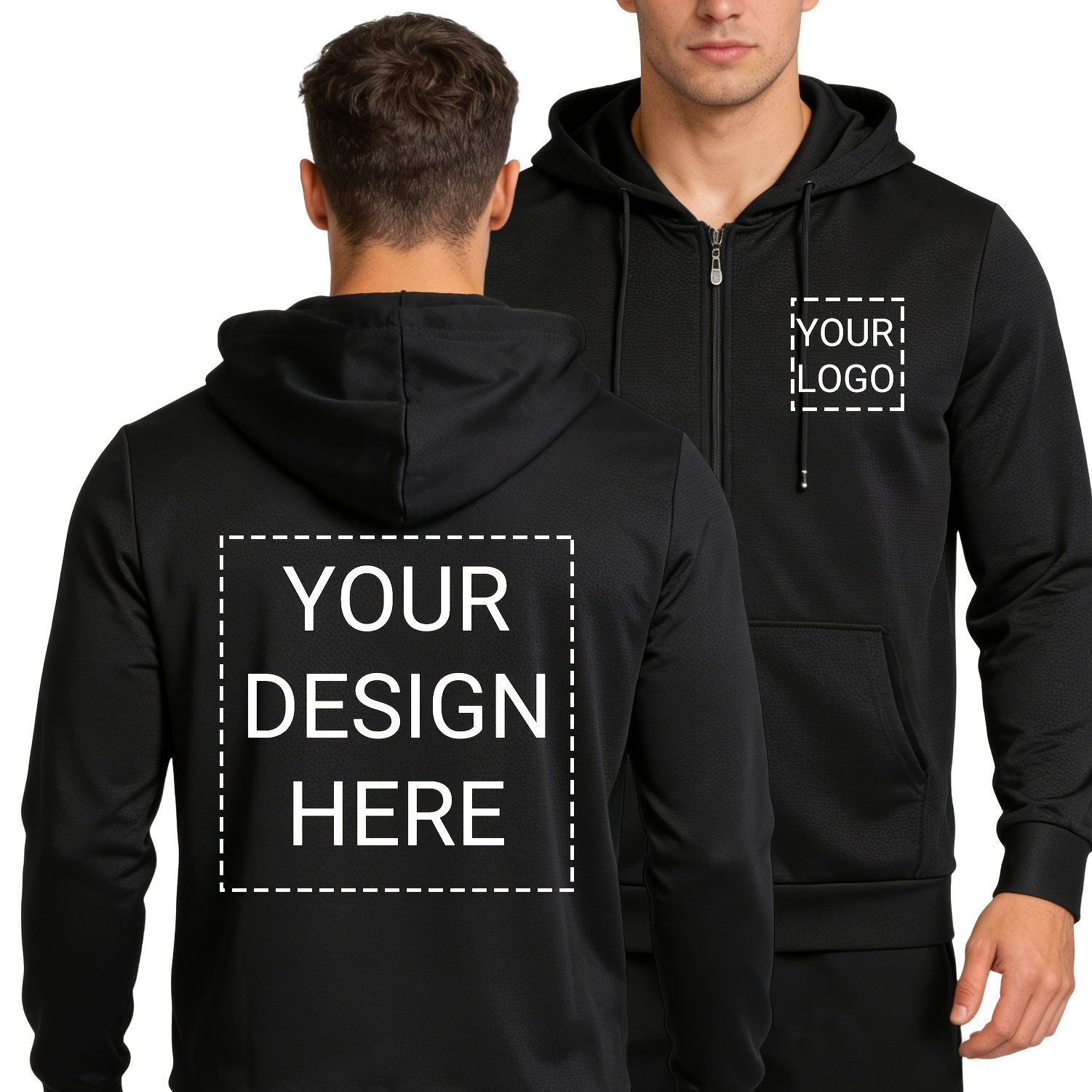 TEMU Men's Casual Zip-up Sweatshirt Customization, Custom Logo Pattern Printing, Front And Back Printable. Lightweight And Comfortable, Suitable For