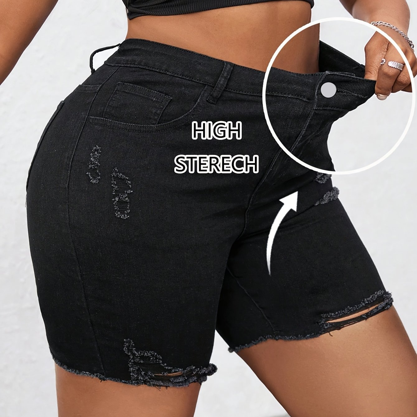Image of Plus Size Stretch Distressed Jeans Women's Trendy Fashion All-match Comfortable Spring Summer Temperament Women's Shorts