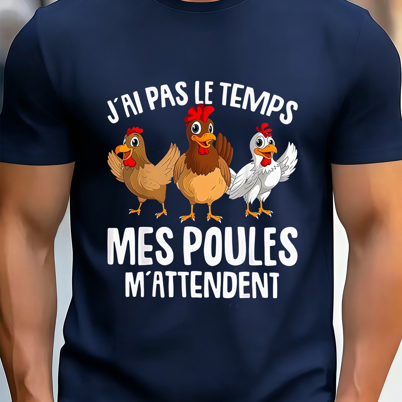TEMU T-shirt pour homme - Motif trio de poulets ludique, amusant et fantaisiste, de polyester, et confortable, col rond, t-shirt d'été à manches