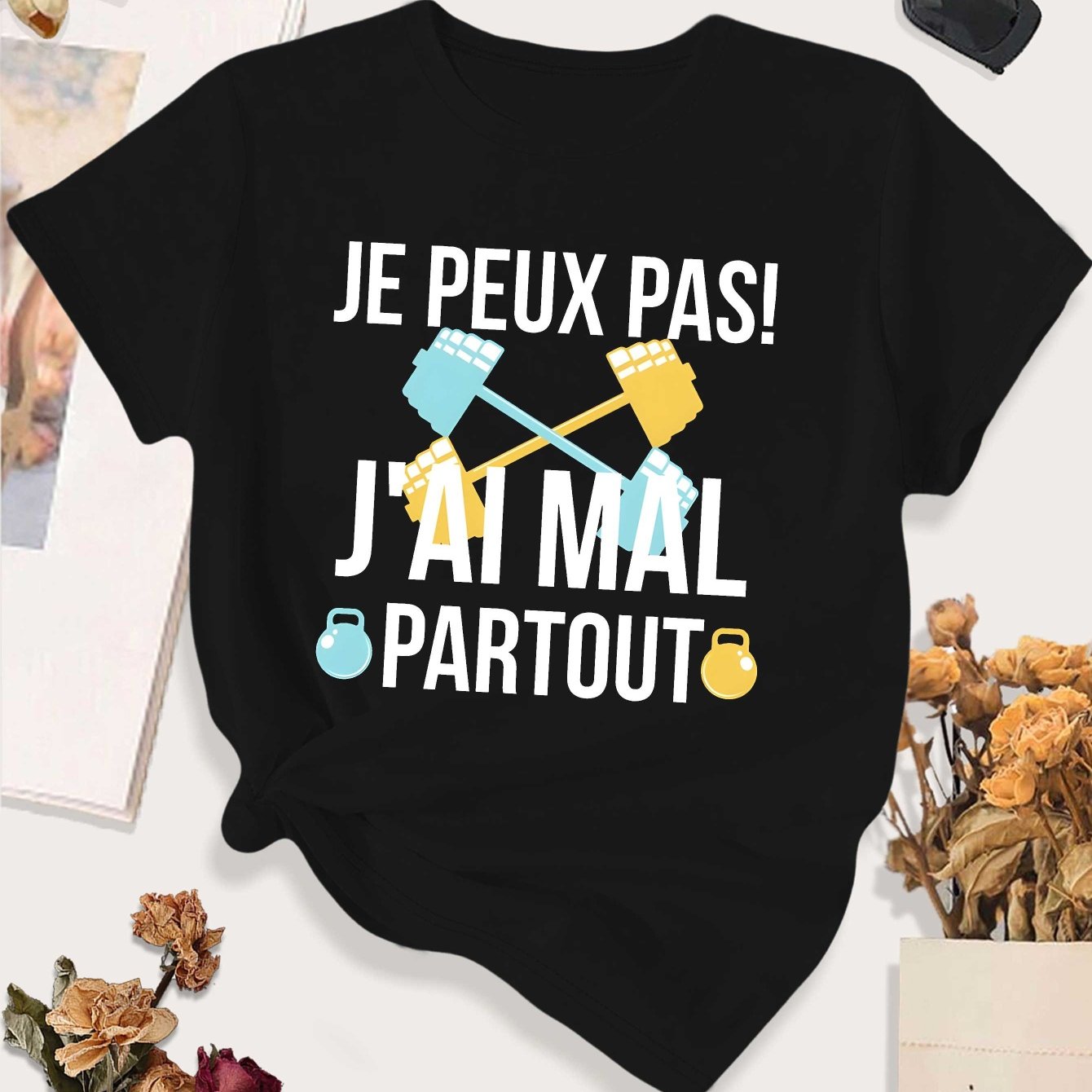 TEMU T-shirt Décontracté Sportif pour Femmes - Taille Grande - Humour Français et Design Original