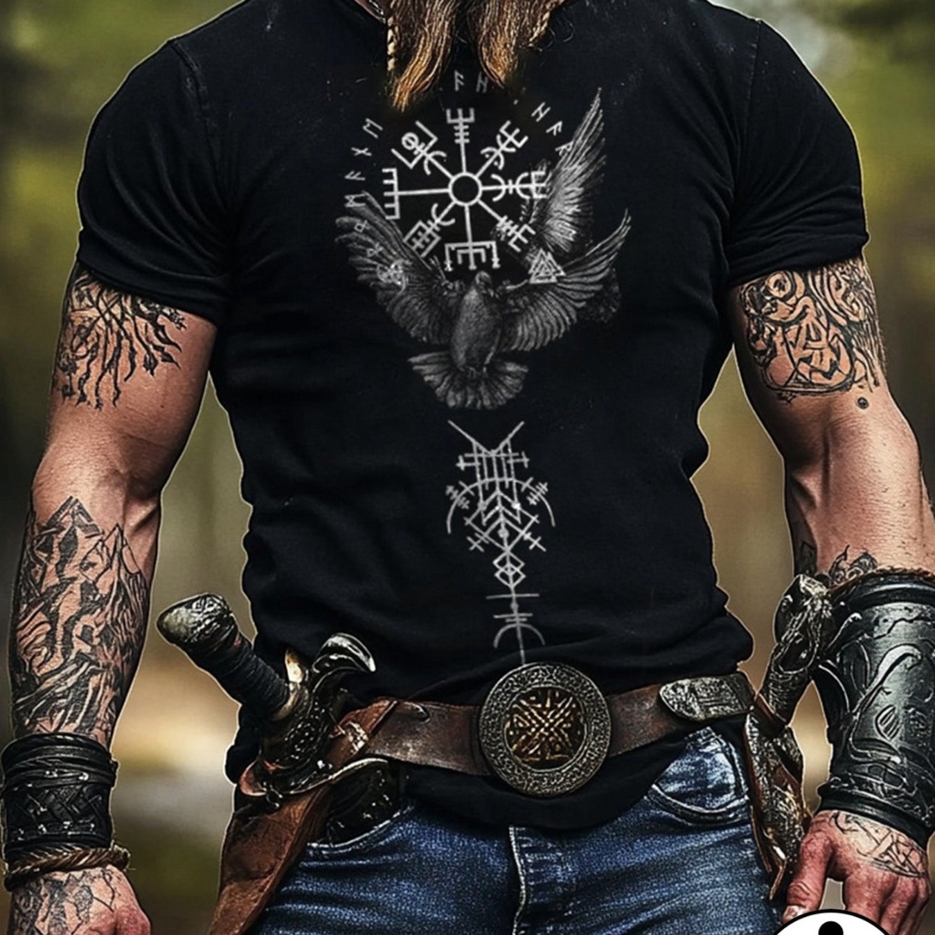 Image of Men's Nordic Graphic Tee - Lightweight And Breathable Shirt In Big & Tall Sizes, Featuring A For Casual Wear And Themed Events - Machine Washable Round Neck Style