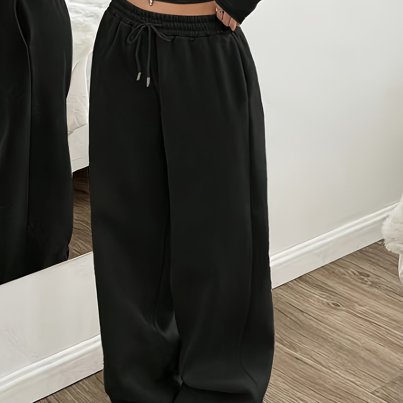 E-shop Damenmode Freizeit Hosen Herbst Winter Back to Solid Büro Lockere Weite Bein Hosen Einfaches Design Vielseitig