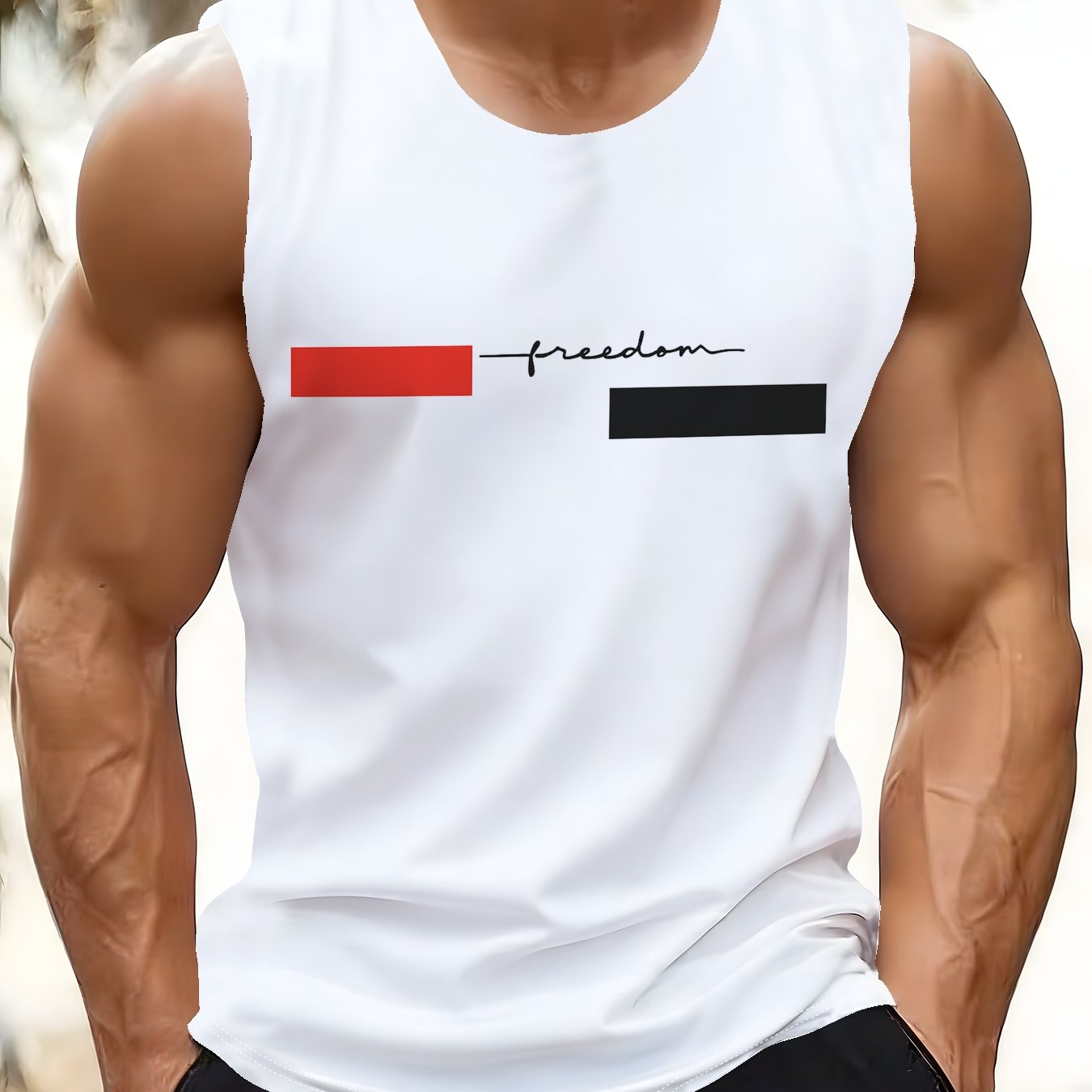 TEMU Men's Sleeveless Summer Tank Top With Back Print - Casual Beachwear, Sleeveless Vest Suitable For Swimming, Boating, And Outdoor Activities,