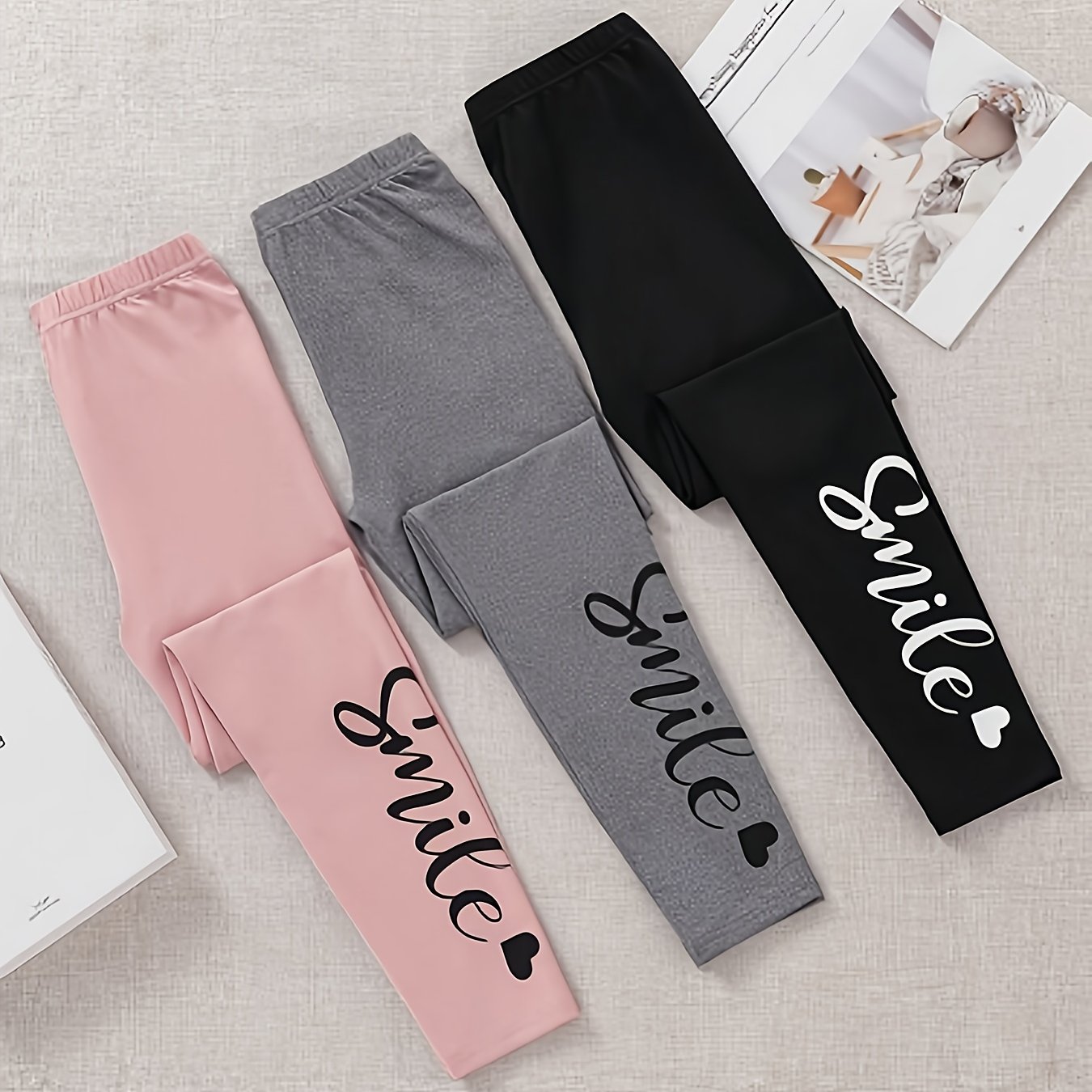 3-color Letter Print Leggings, Fashionable And Versatile Base Layer Pants, Perfect For Outdoor