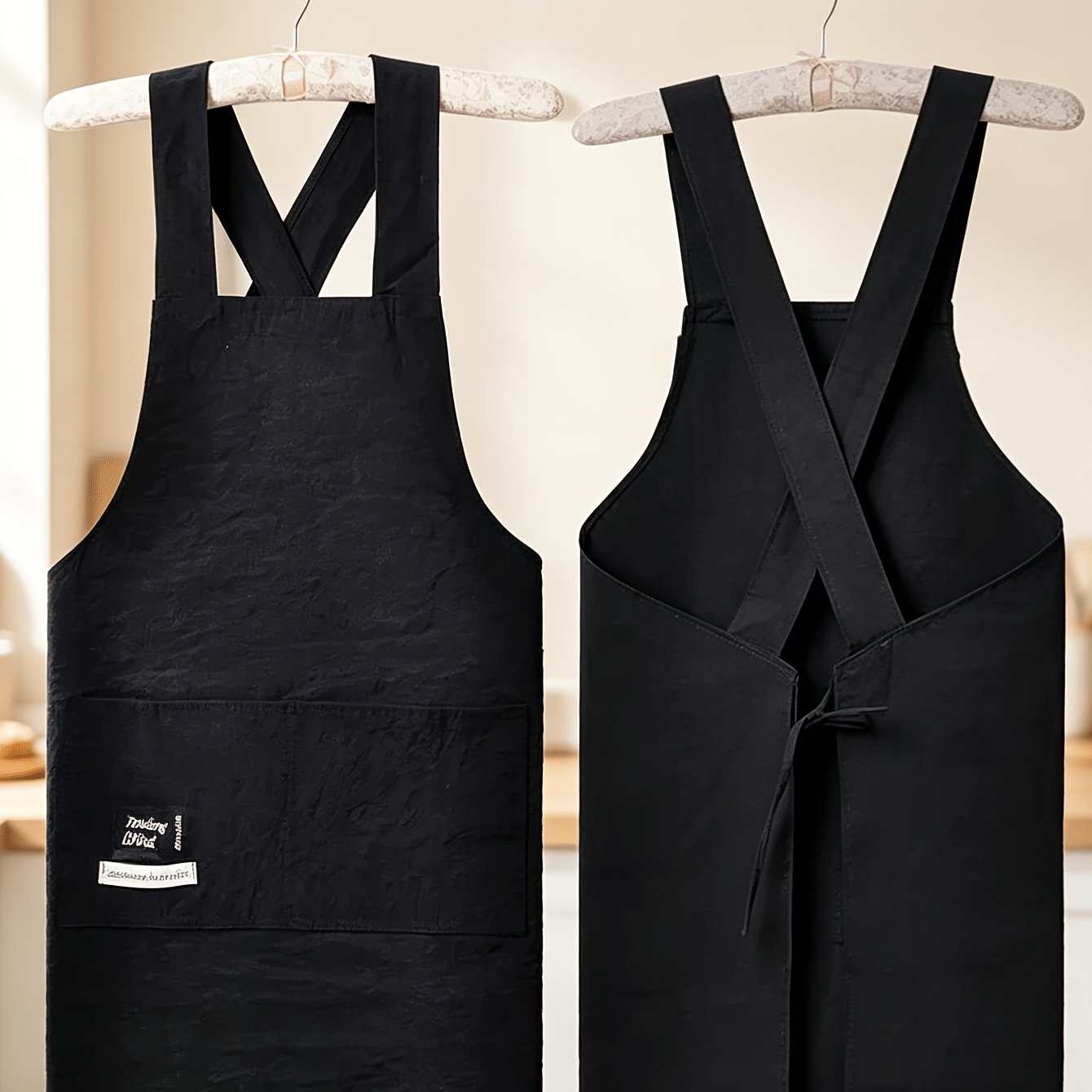TEMU New Cross-back Apron With Dual Pockets, Durable, Wear-resistant, Breathable, And Easy To Care For. Solid Workwear, Apron, Suitable For Kitchens,