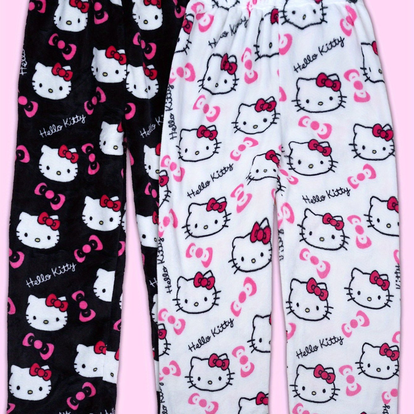 2 Pieces For Women Autumn And Winter New Flannel Thick Pants Casual Loose Lovely Kt Print Pajama Pants Ladies Elegant Wear Wear