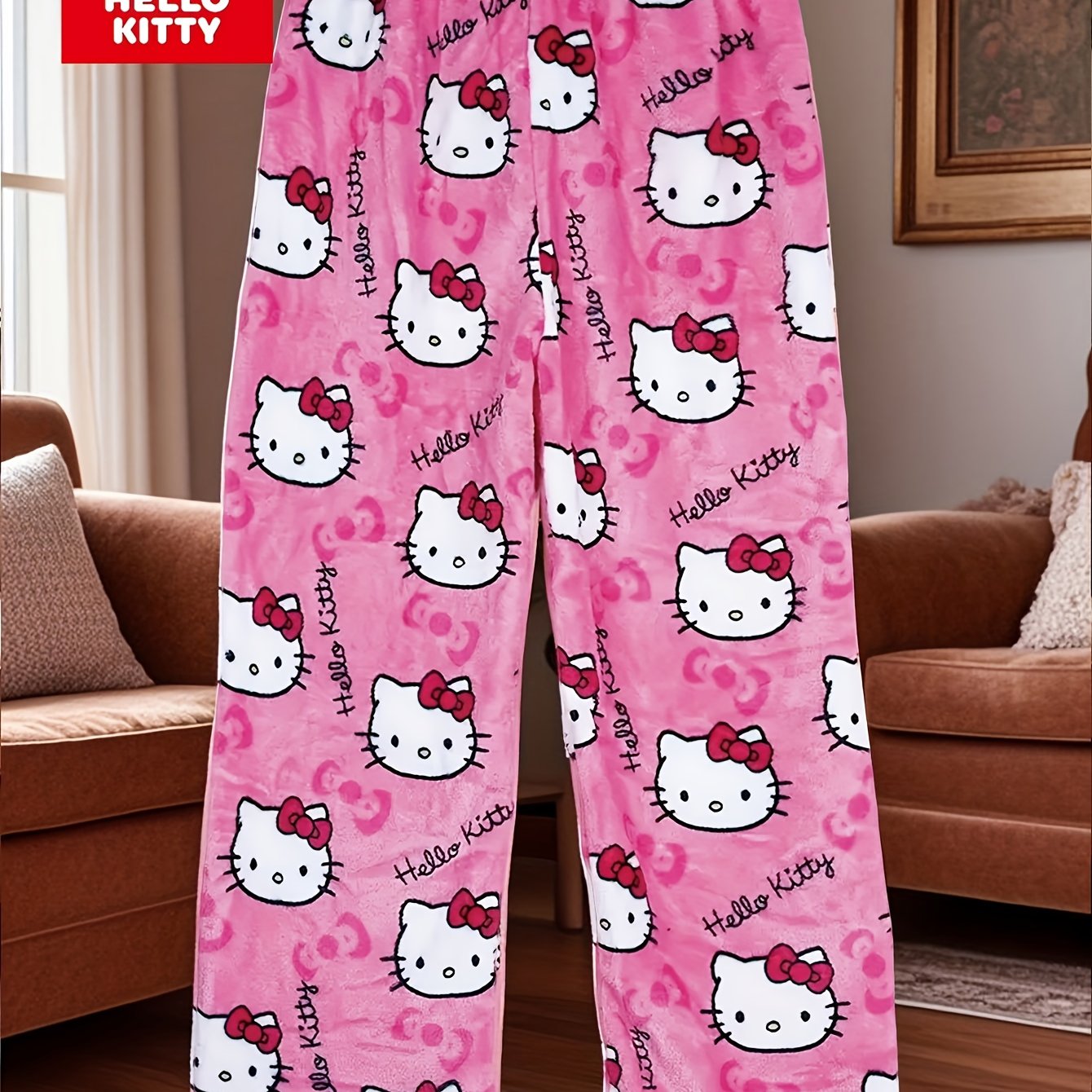 Hello Kitty Licensed Pajama Pants For Women - Winter Warm Plush Flannel, Plus Size, Machine Washable Gift