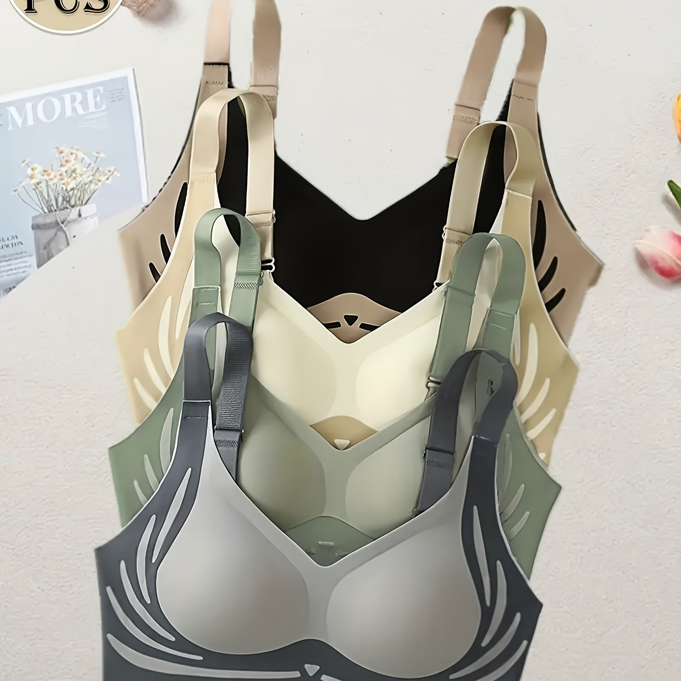 Image of 4pcs Women's Comfortable Casual Bras, Contrast Breathable Anti-gravity S Bras, Elegant Fashion Wireless Casual Attire, Sexy Tank Tops