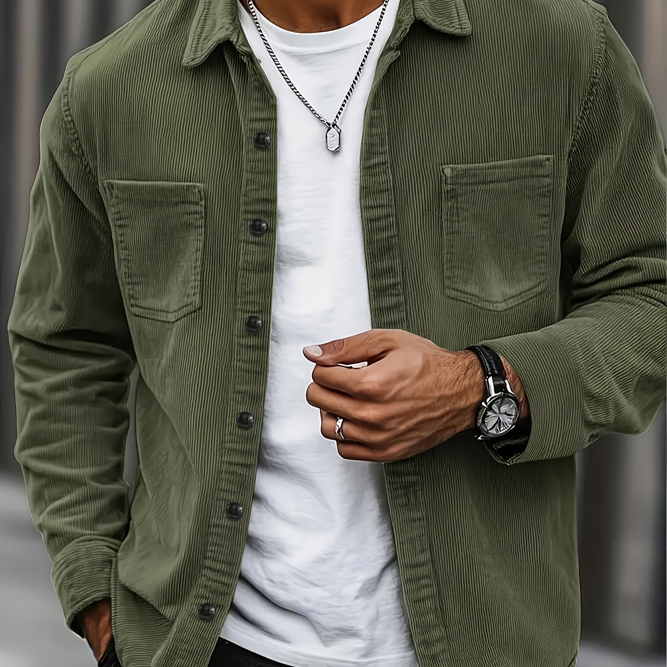 [halloween Spring/autumn Shirts] Men's Workwear American Khaki Casual Shirt Jacket, Loose Fit, Large Size, Multi-, Long-sleeved Shirt, Street Vintage Spring And Autumn Layered
