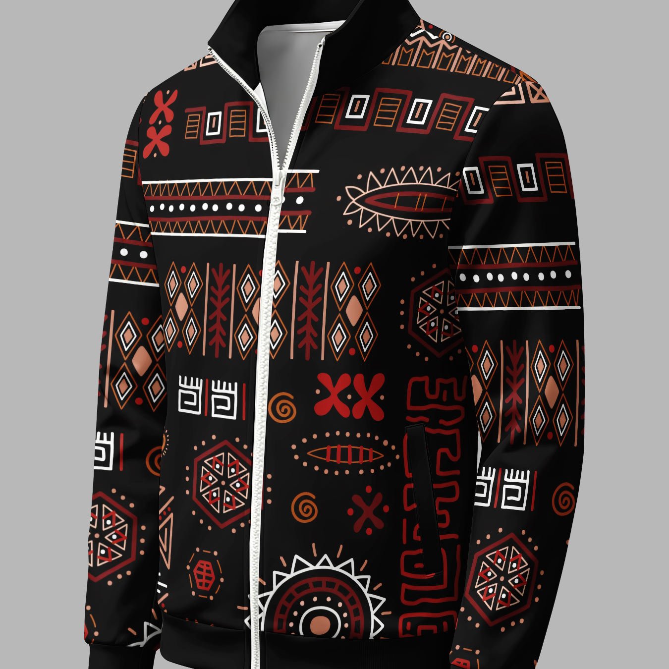 TEMU Men's Fashion Autumn/winter Jacket, Geometric Totem Print, Stand Collar Zipper Casual Sport Top, Surprise Birthday Holiday Gift For Teen Boys